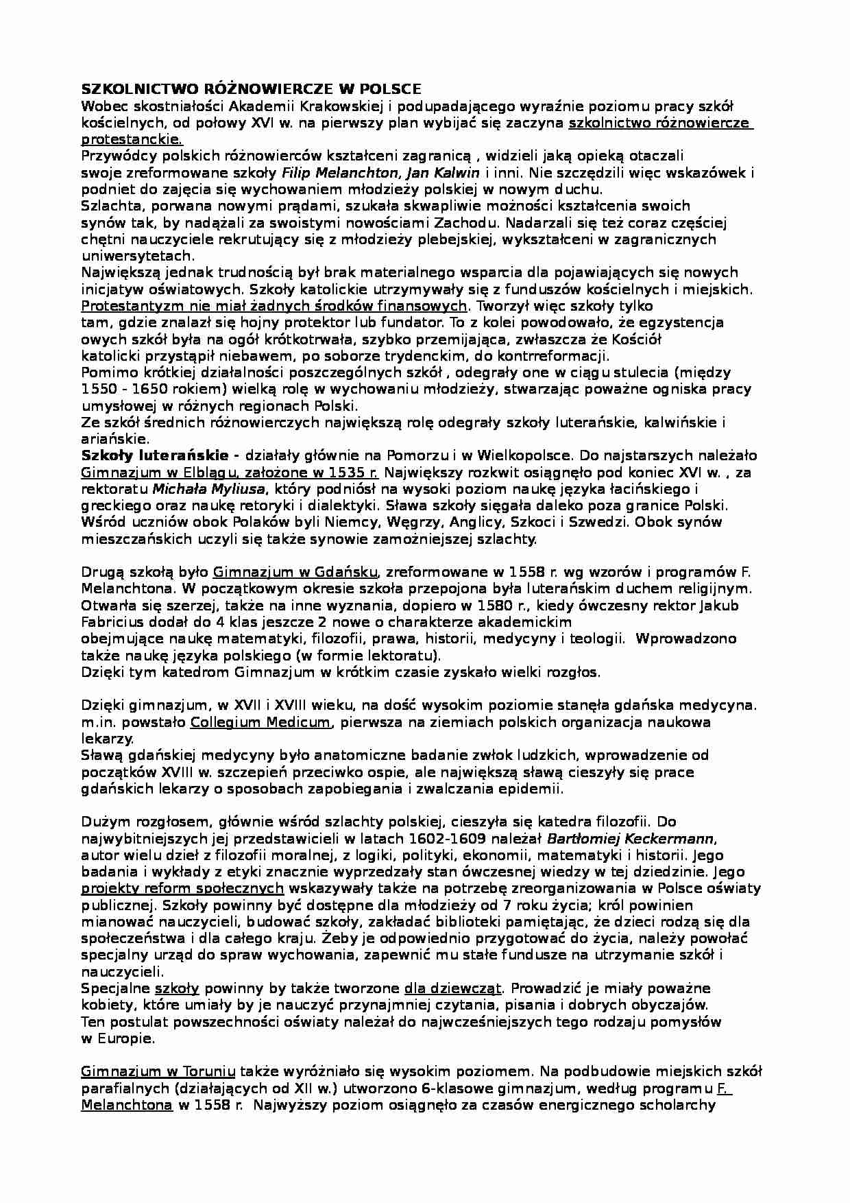 Szkolnictwo różnowiercze w Polsce - strona 1
