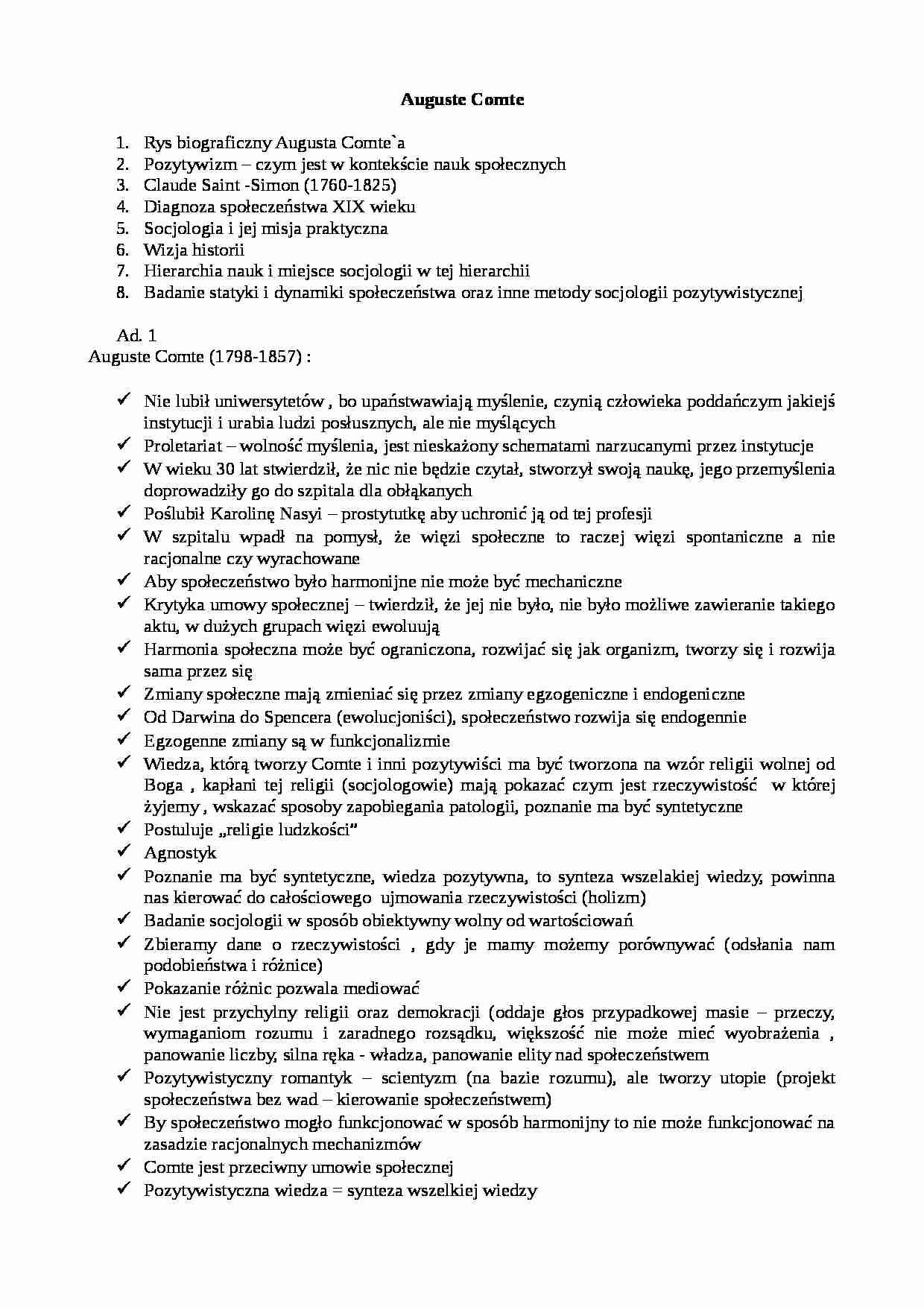 Historia myśli socjologicznej - Auguste Comte - strona 1