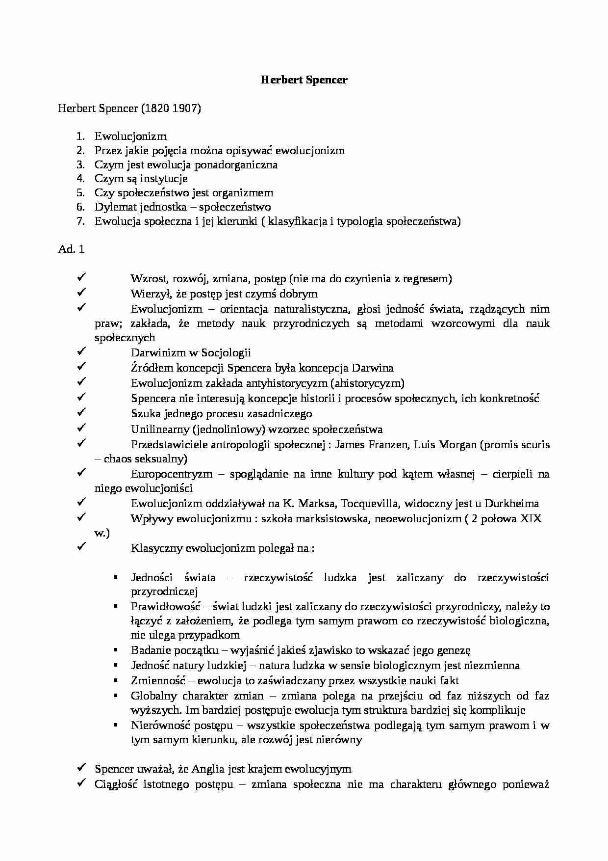 Historia myśli socjologicznej - Herbert Spencer - strona 1