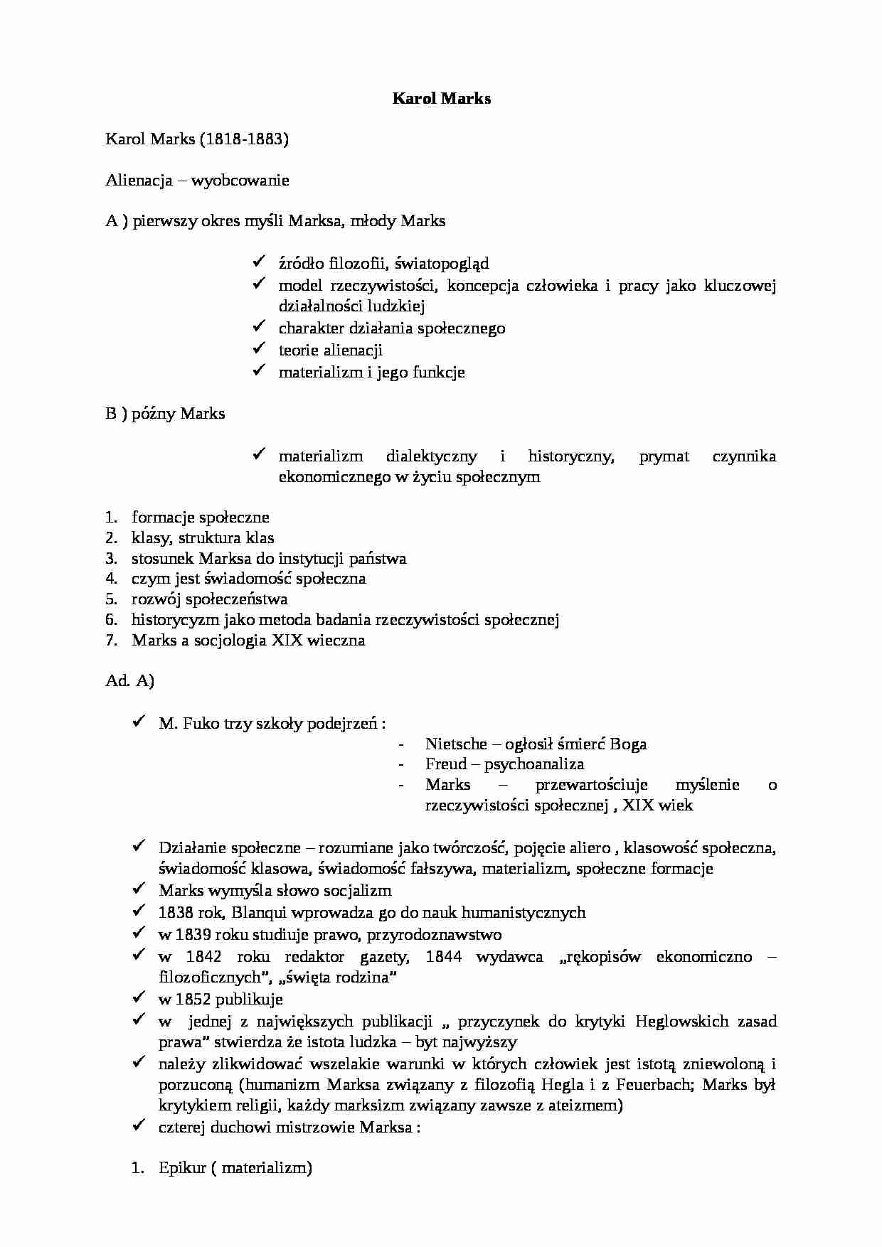 Historia myśli pedagogicznej - Karol Marks - strona 1