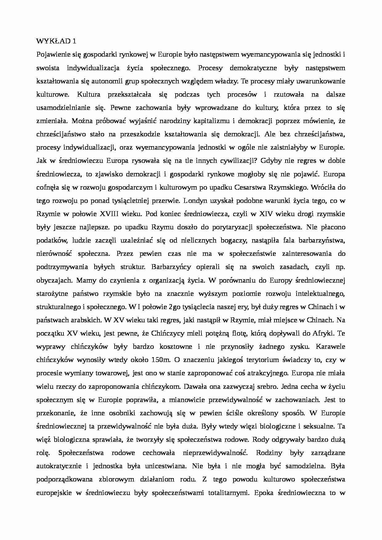 Historia społeczna Europy - wykład 1 - strona 1