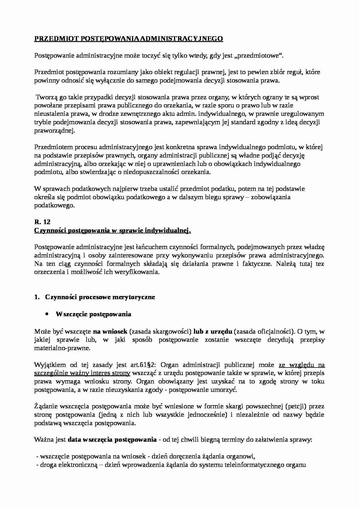 Przedmiot postępowania administracyjnego - strona 1