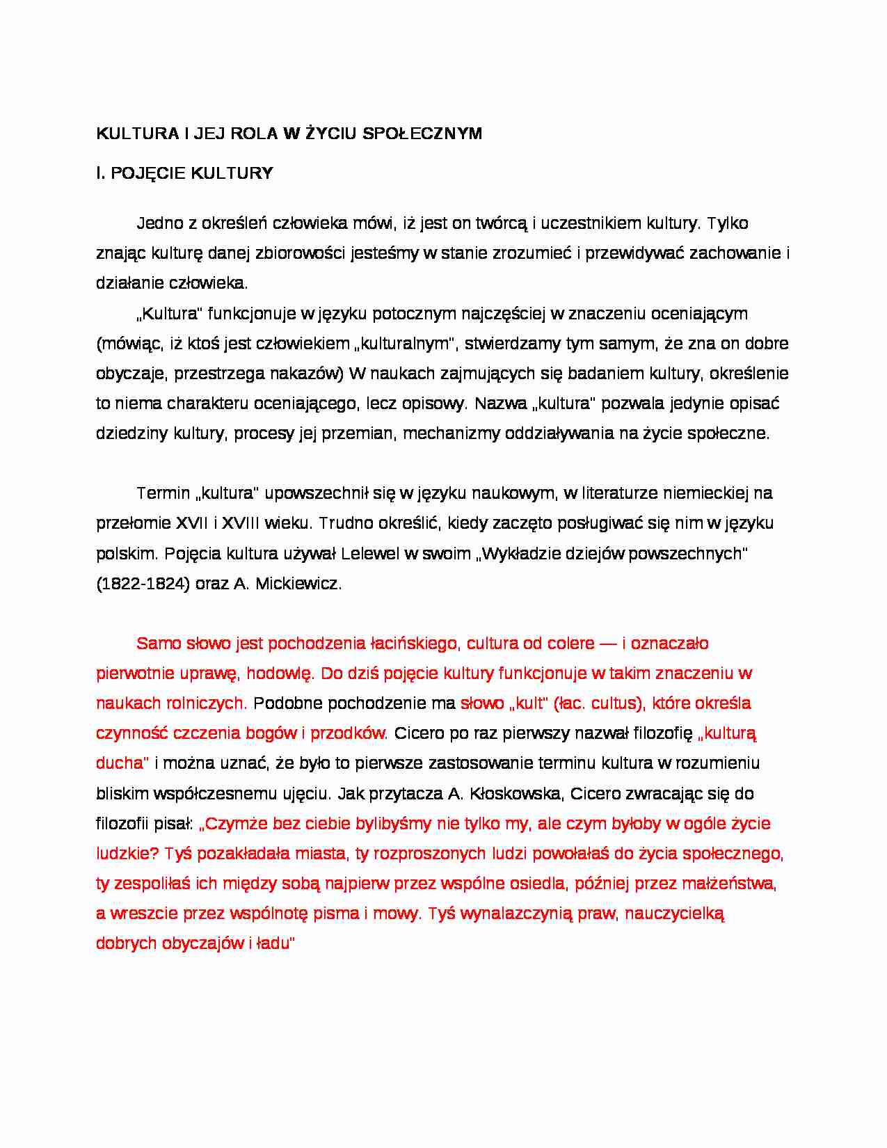 Kultura i jej rola w życiu społecznym - strona 1