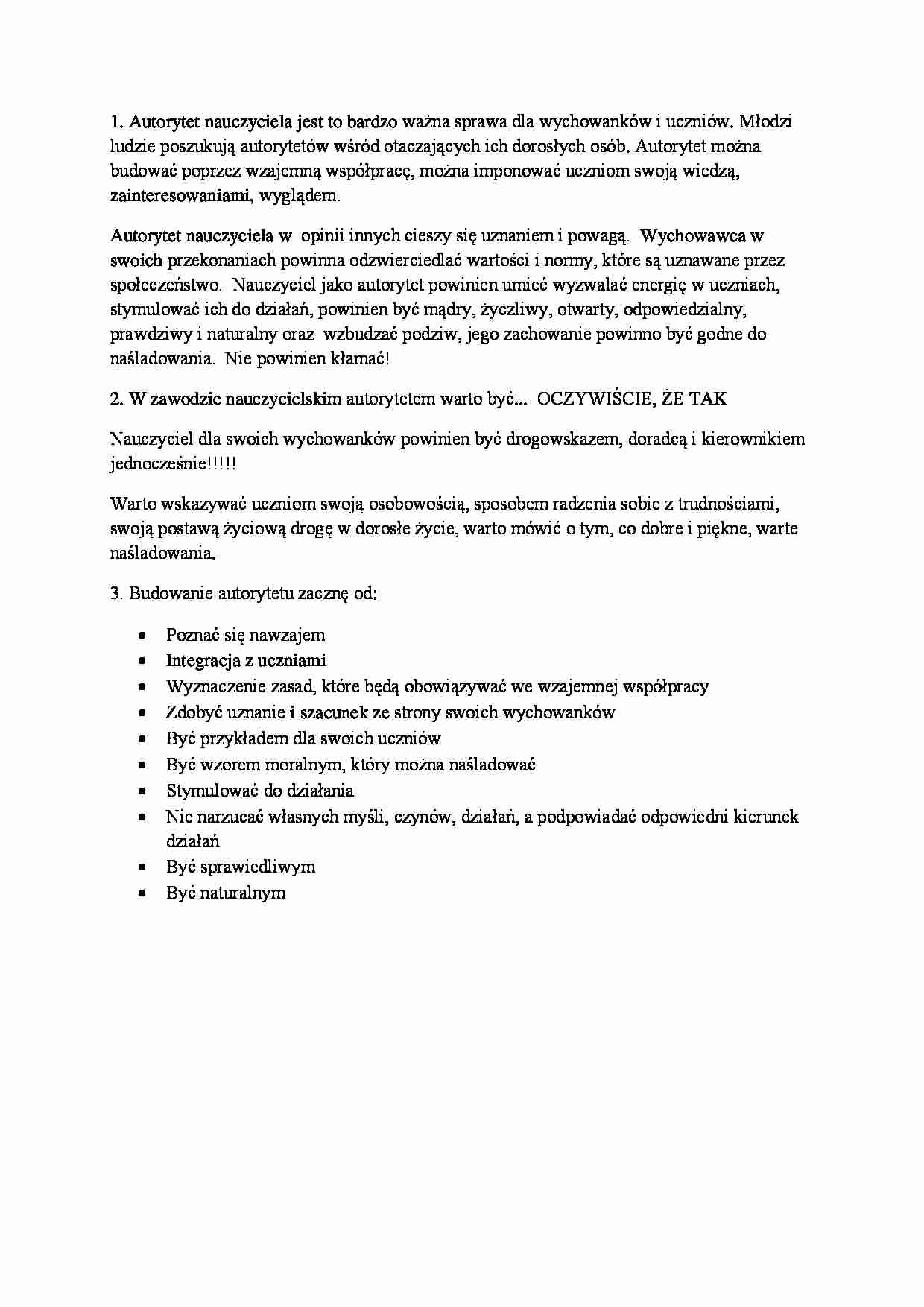 Pedagogika - autorytet nauczyciela - strona 1