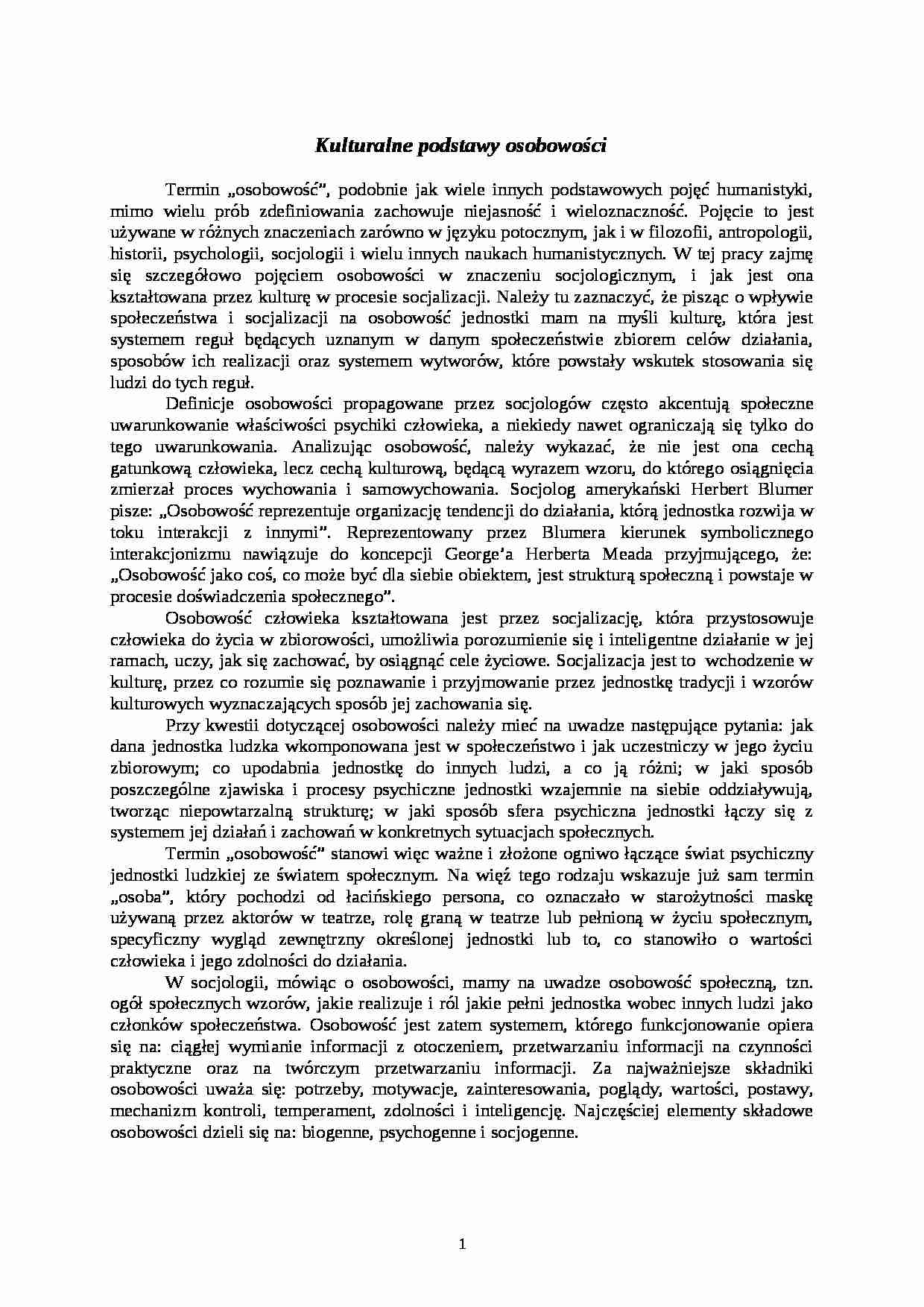 Kulturalne podstawy osobowości - strona 1