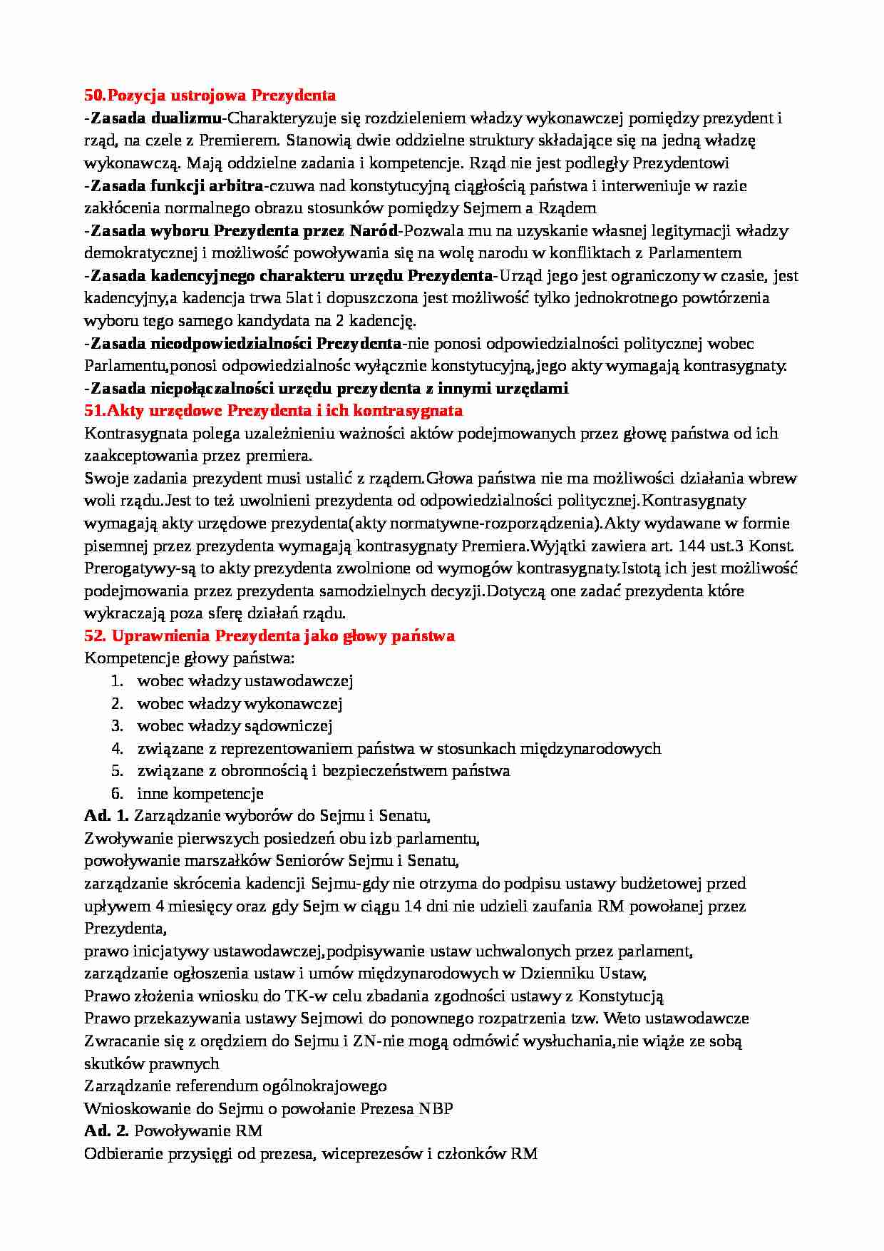 Pozycja ustrojowa Prezydenta - Zasada dualizmu - strona 1