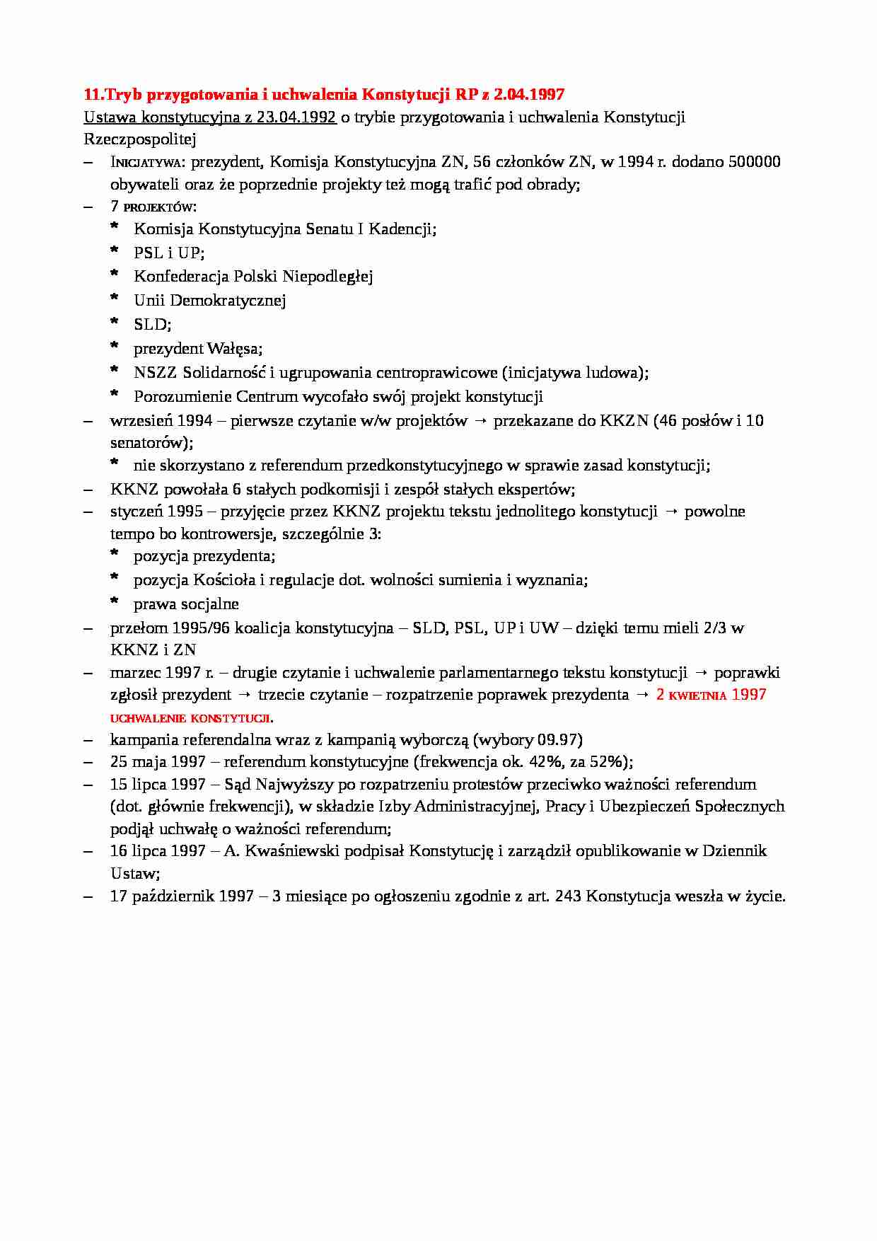 Uchwalenie i przygotowanie konstytucji z 1997r. - strona 1