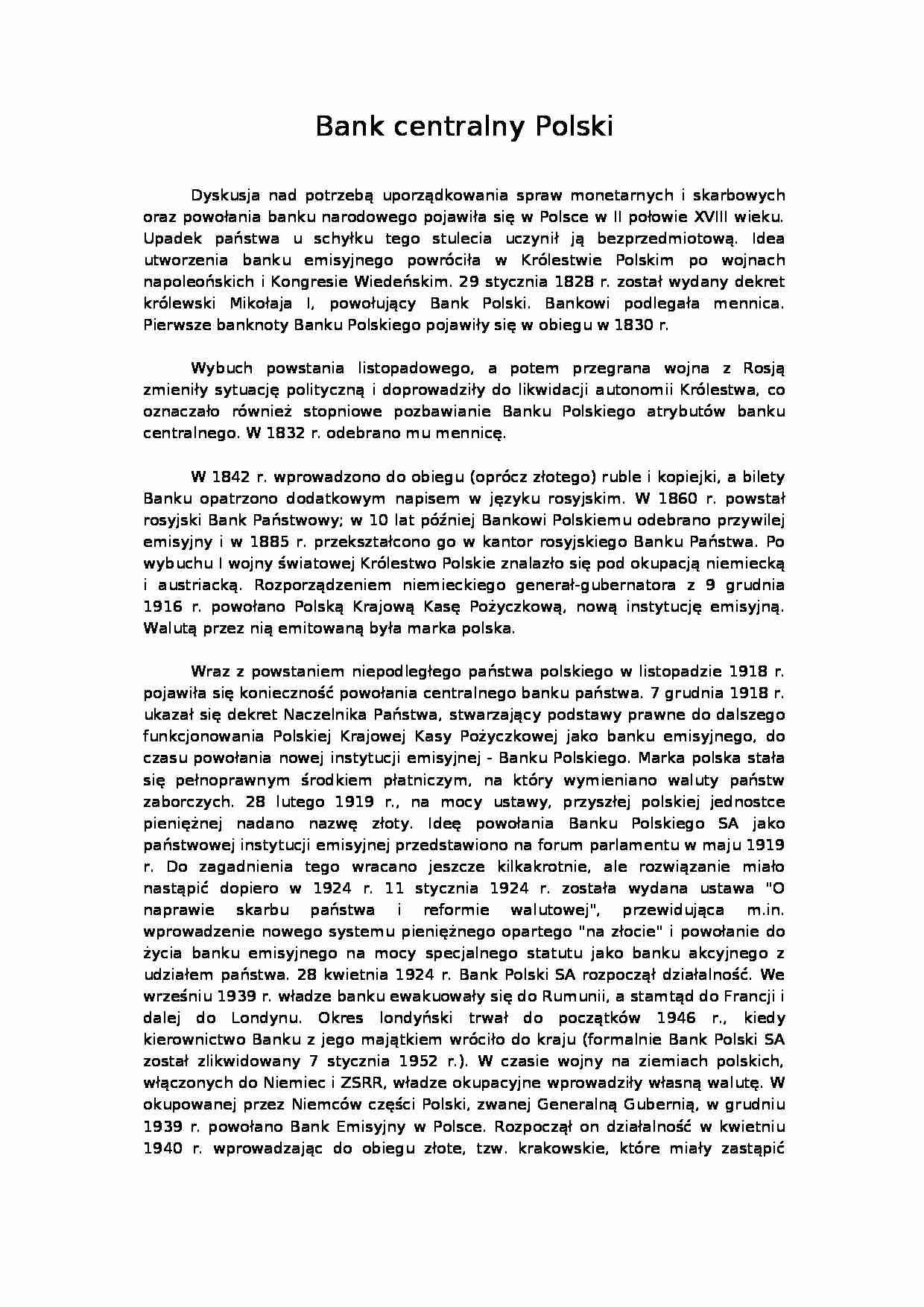 Bank centralny Polski - dyskusja - strona 1