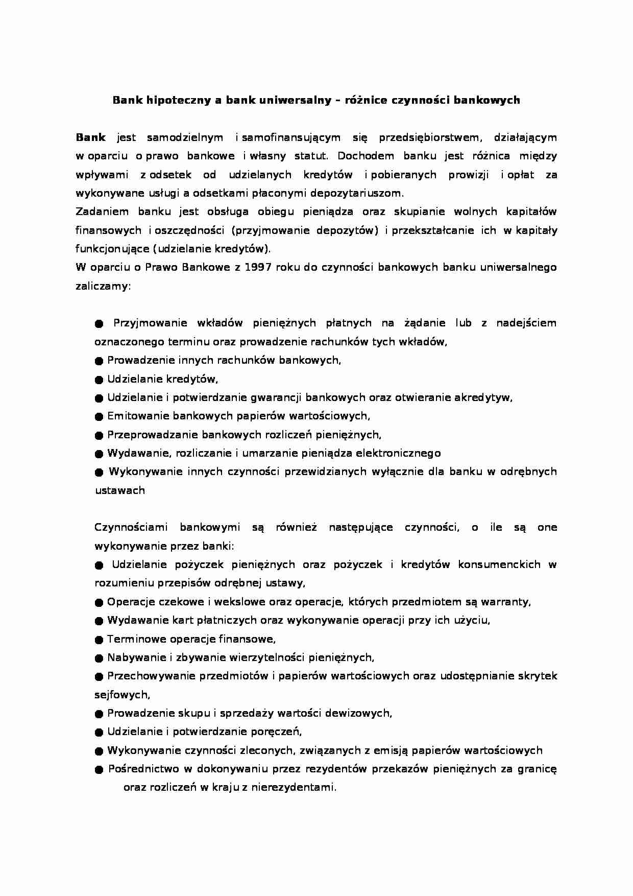 Bank uniwerslany a hipoteczny - Pieniądz elektroniczny - strona 1