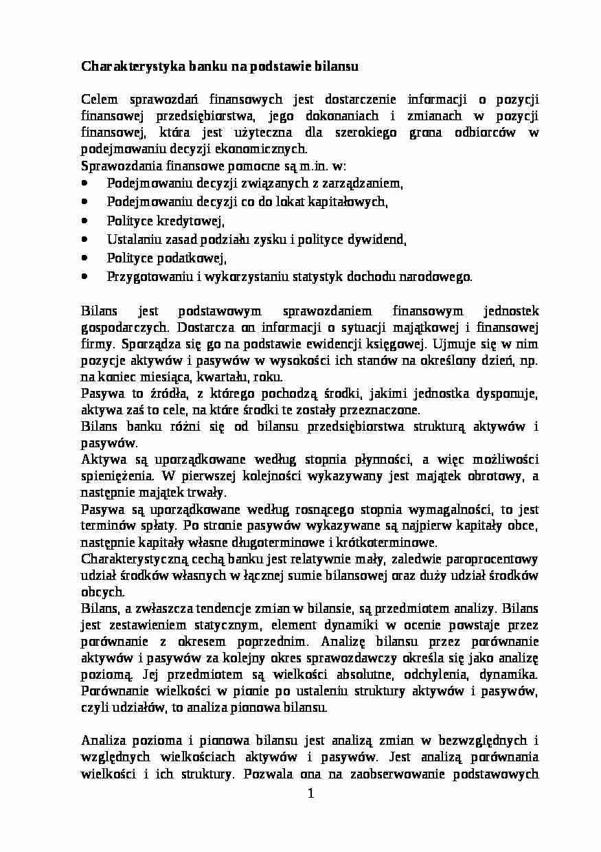 Charakterystyka banku na podstawie bilansu - Pasywa - strona 1