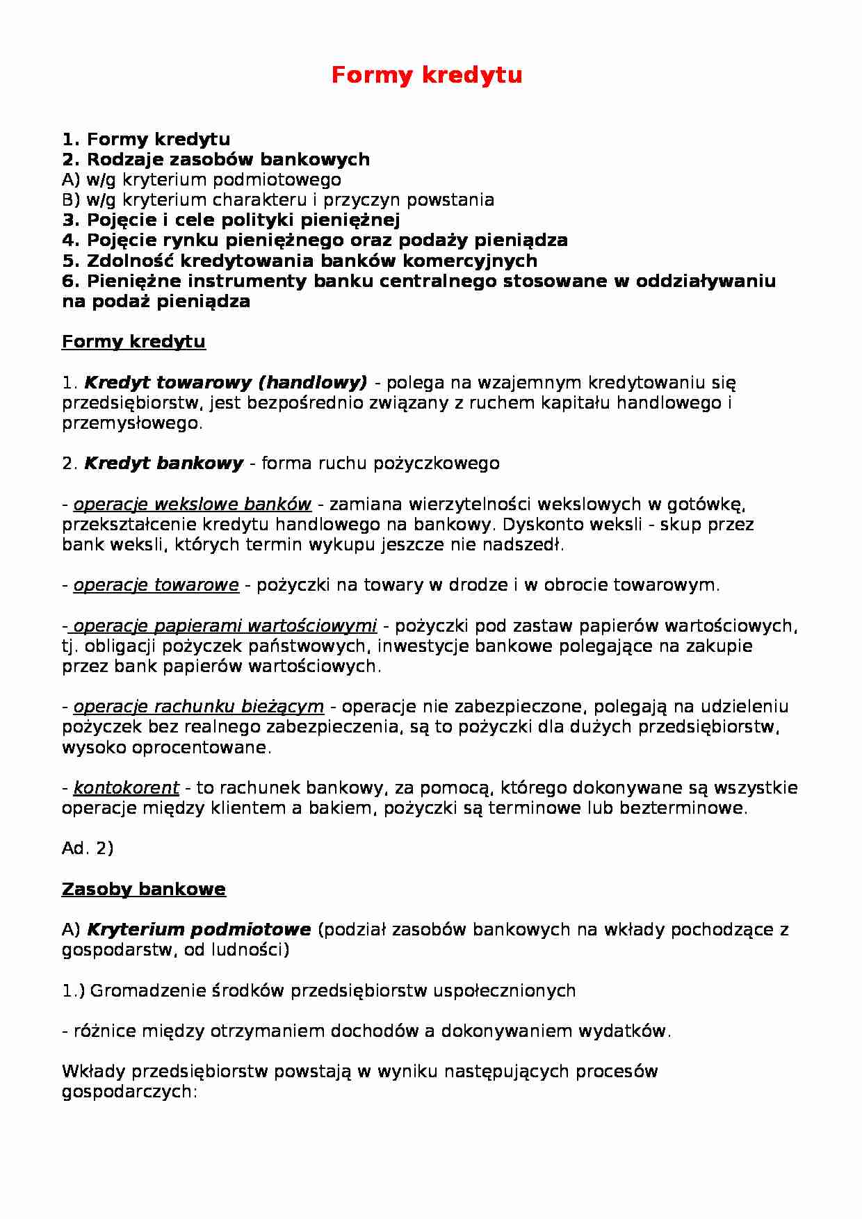 Systemy bankowe - formy kredytu - strona 1