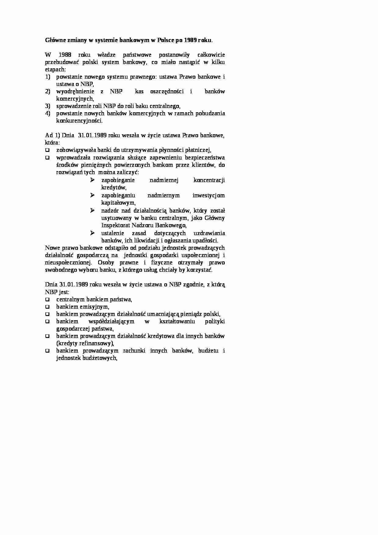 Główne zmiany w systemie bankowym w Polsce - strona 1