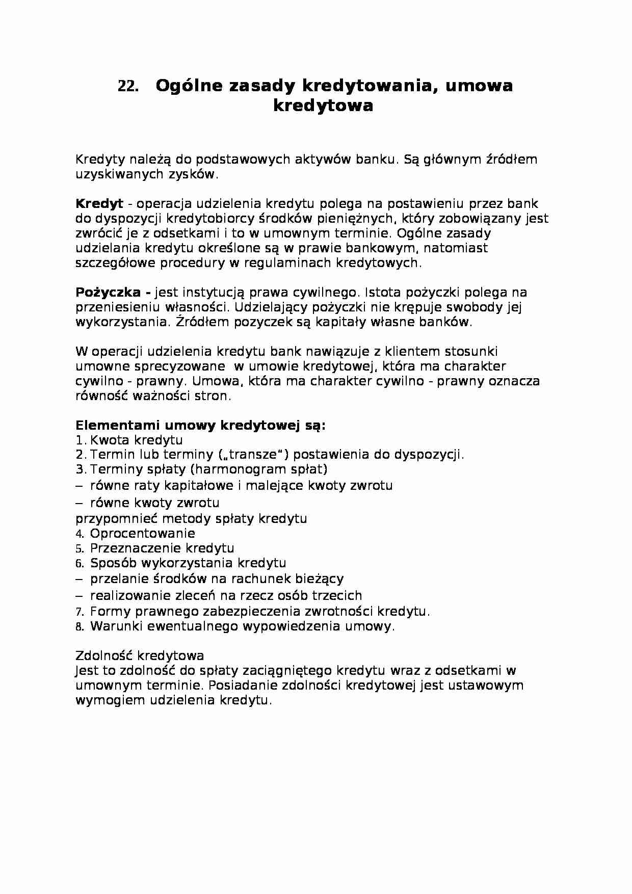 Ogólne zasady kredytowania, umowa kredytowa - strona 1