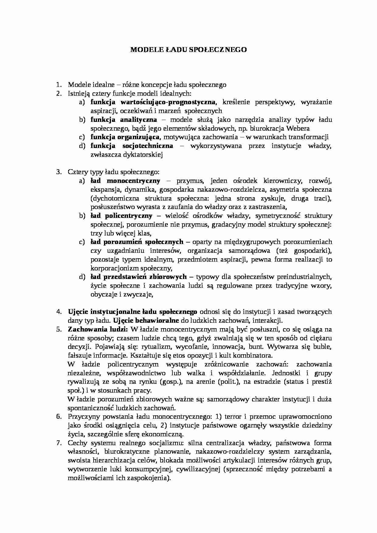 Modele ładu społecznego - strona 1