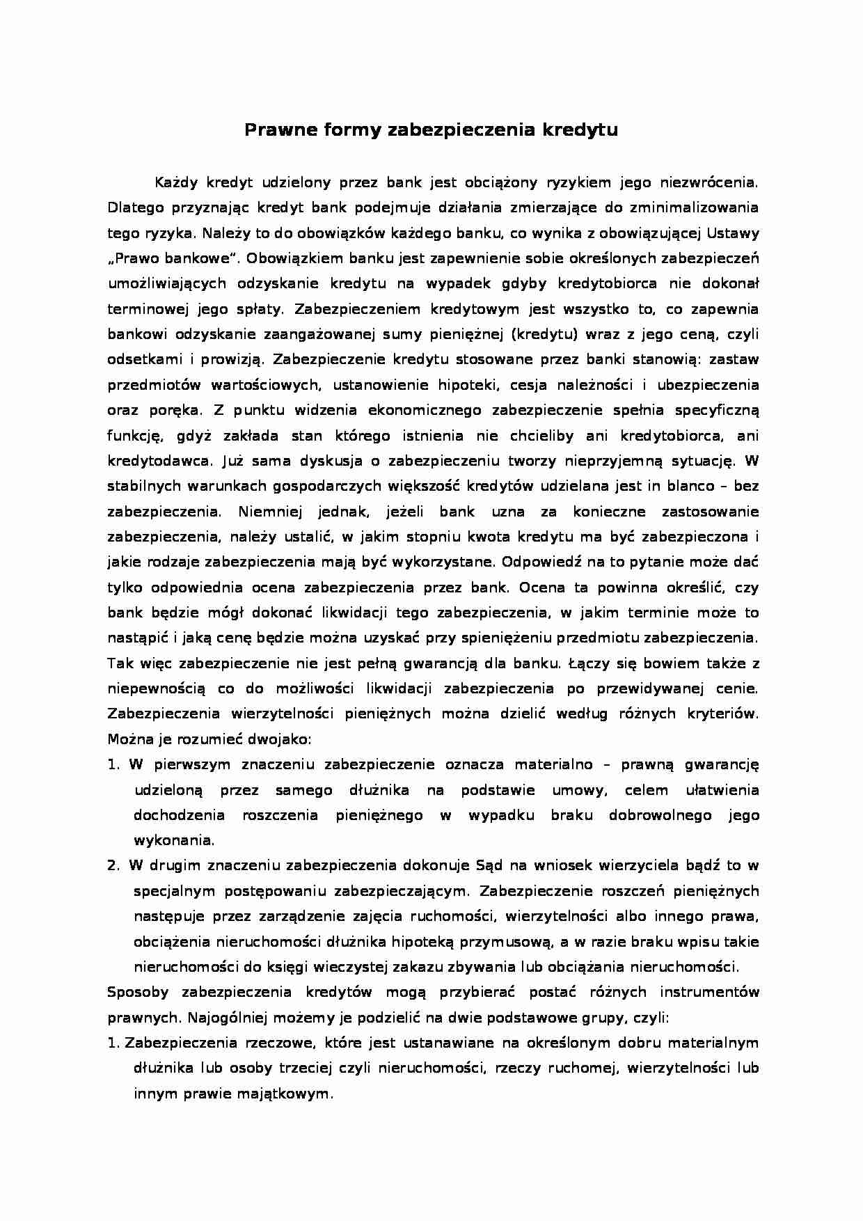 Prawne formy zabezpieczenia kredytu - Hipoteka - strona 1
