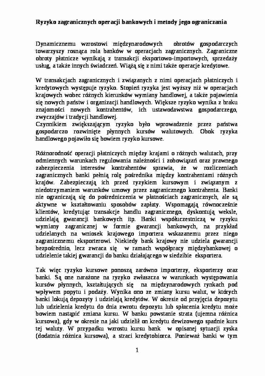 Ryzyko zagranicznych operacji bankowych  - strona 1