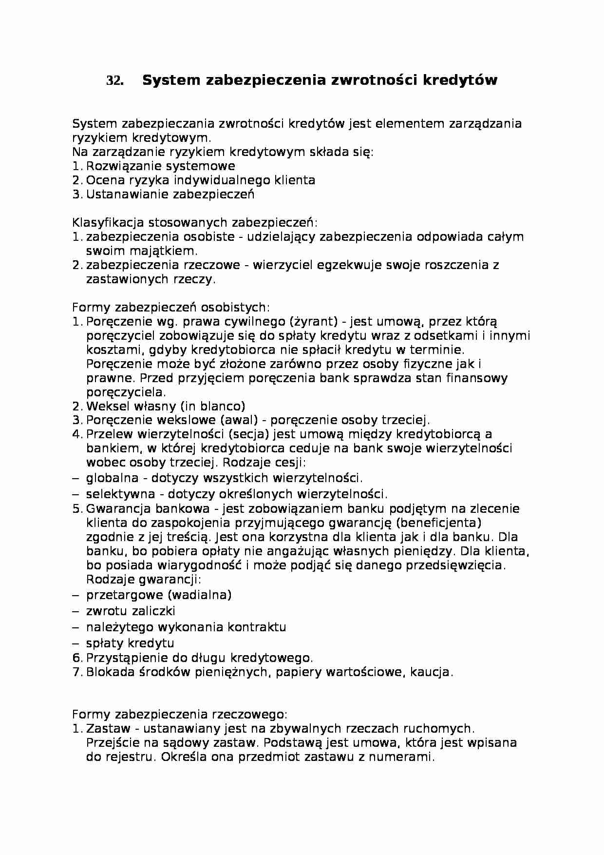 System zabezpieczenia zwrotności kredytów - strona 1