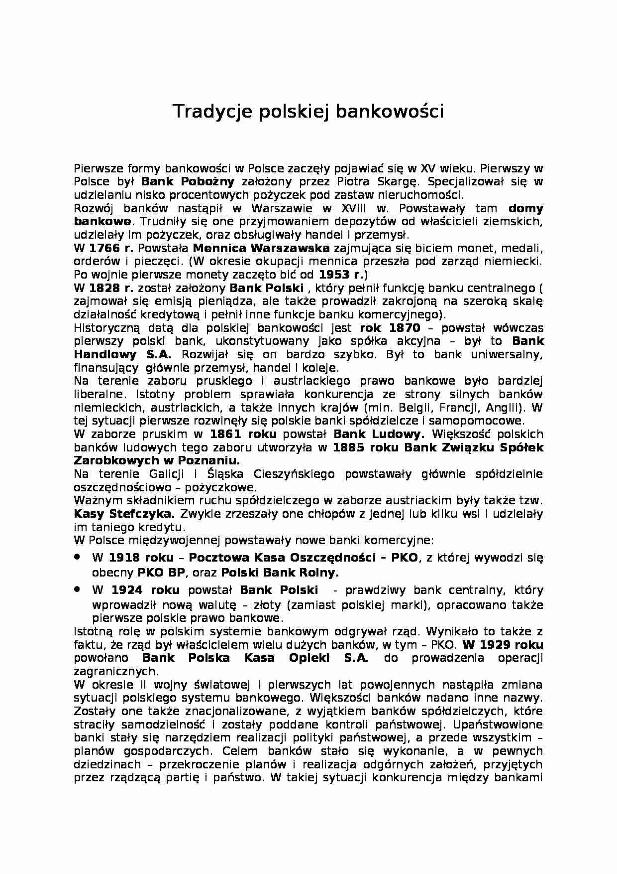 Tradycje polskiej bankowości - strona 1