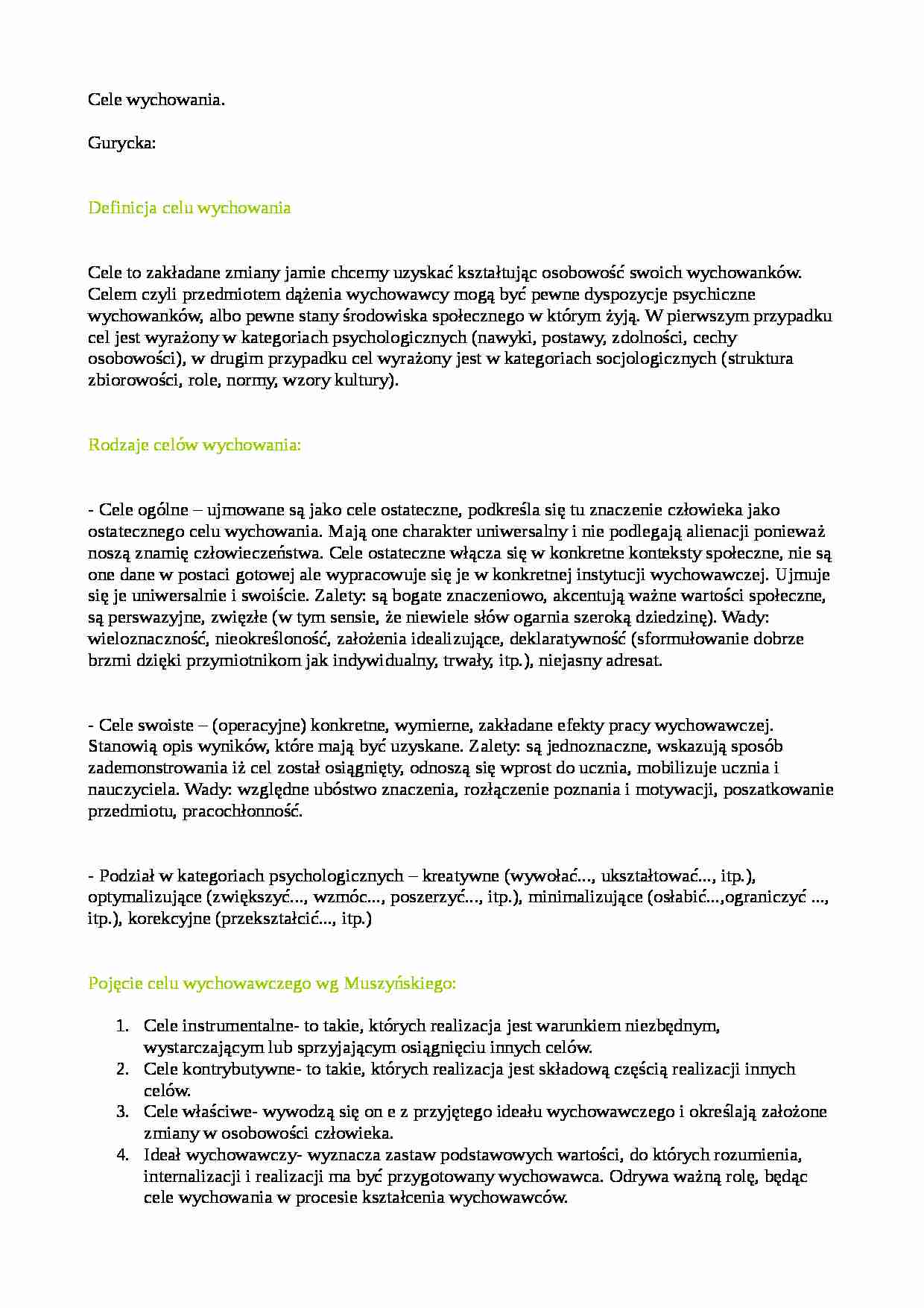 Cele wychowania - Gurycka - strona 1
