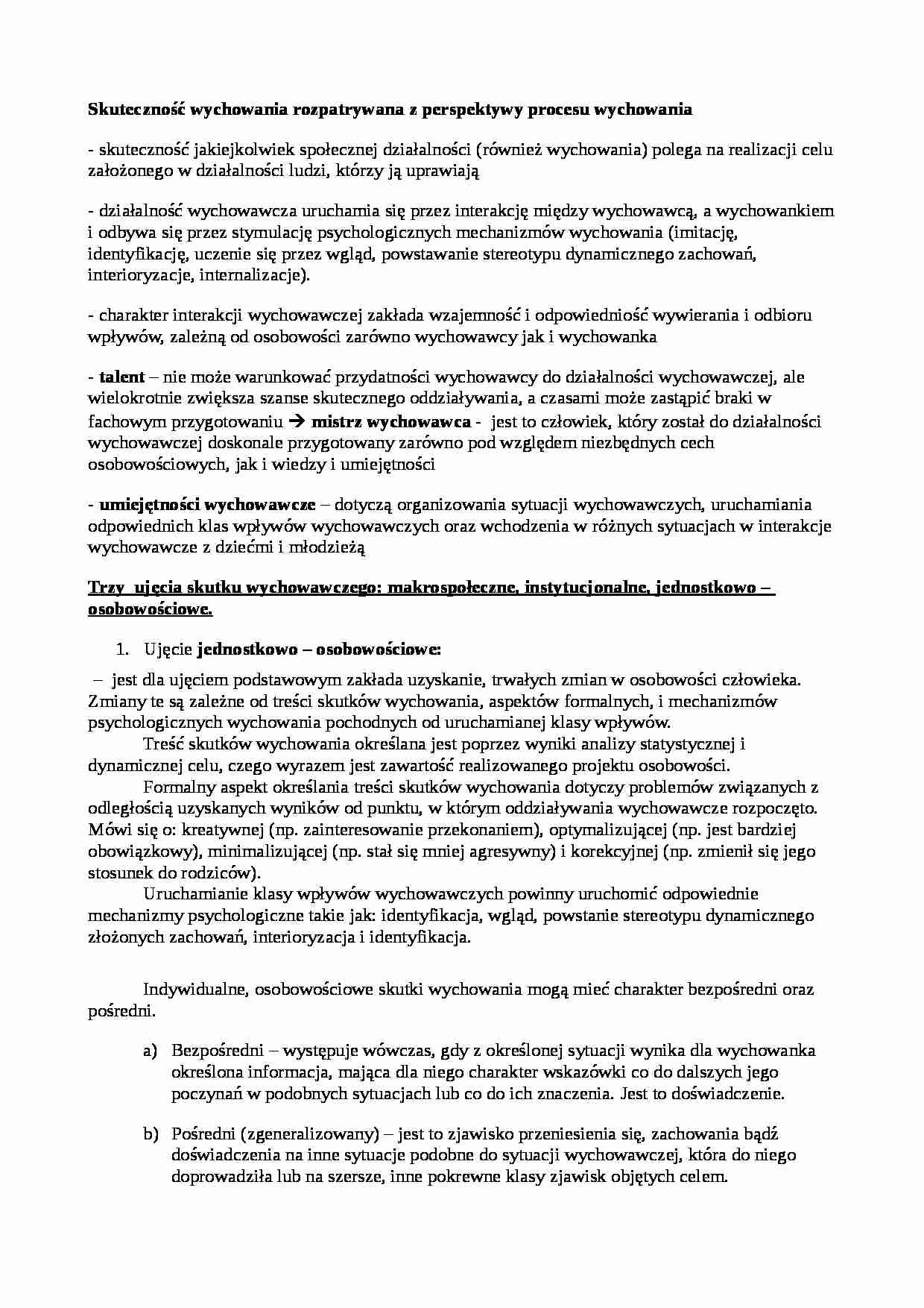 Skuteczność wychowania, proces wychowania - strona 1