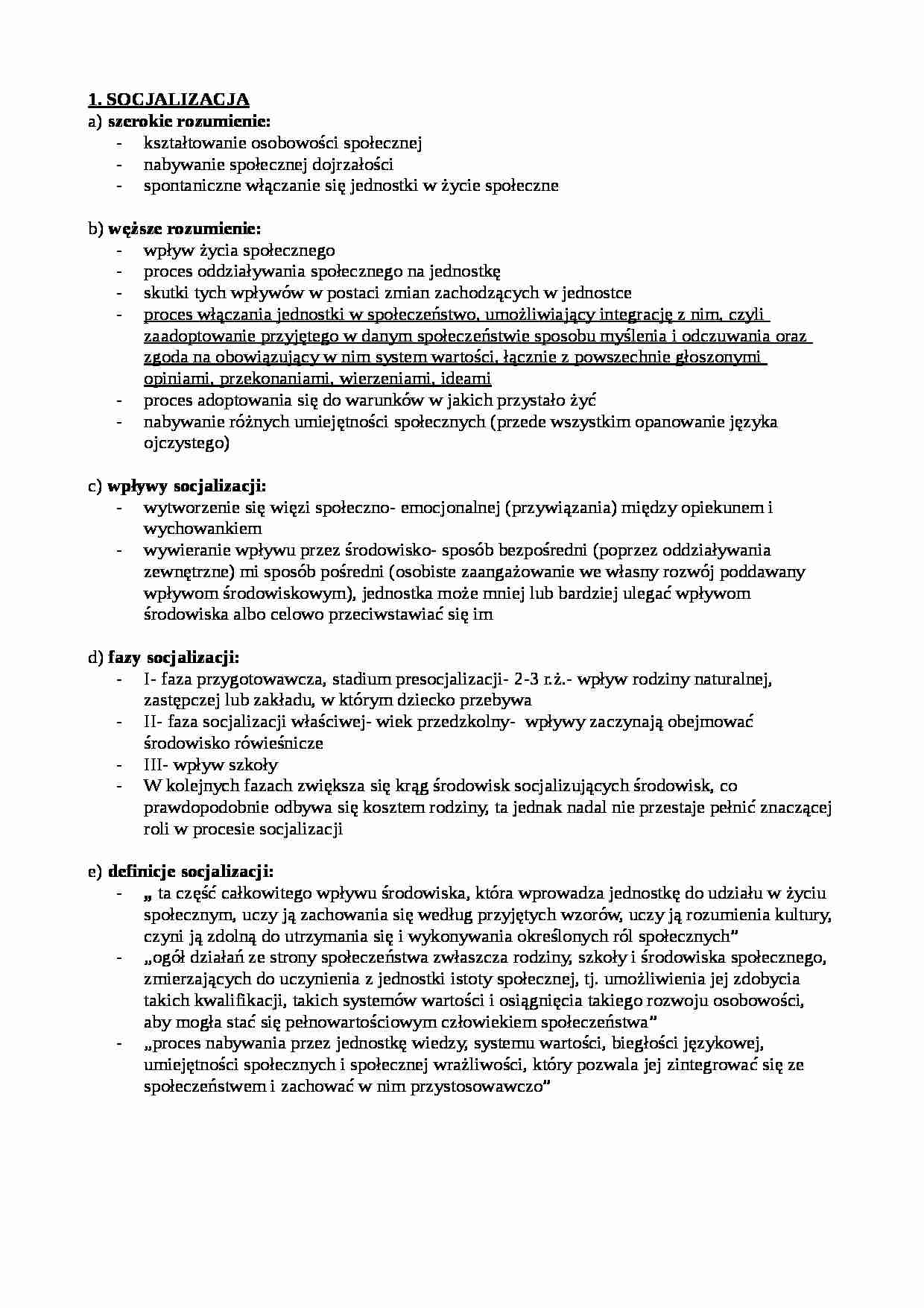 Teoria wychowania - socjalizacja - strona 1