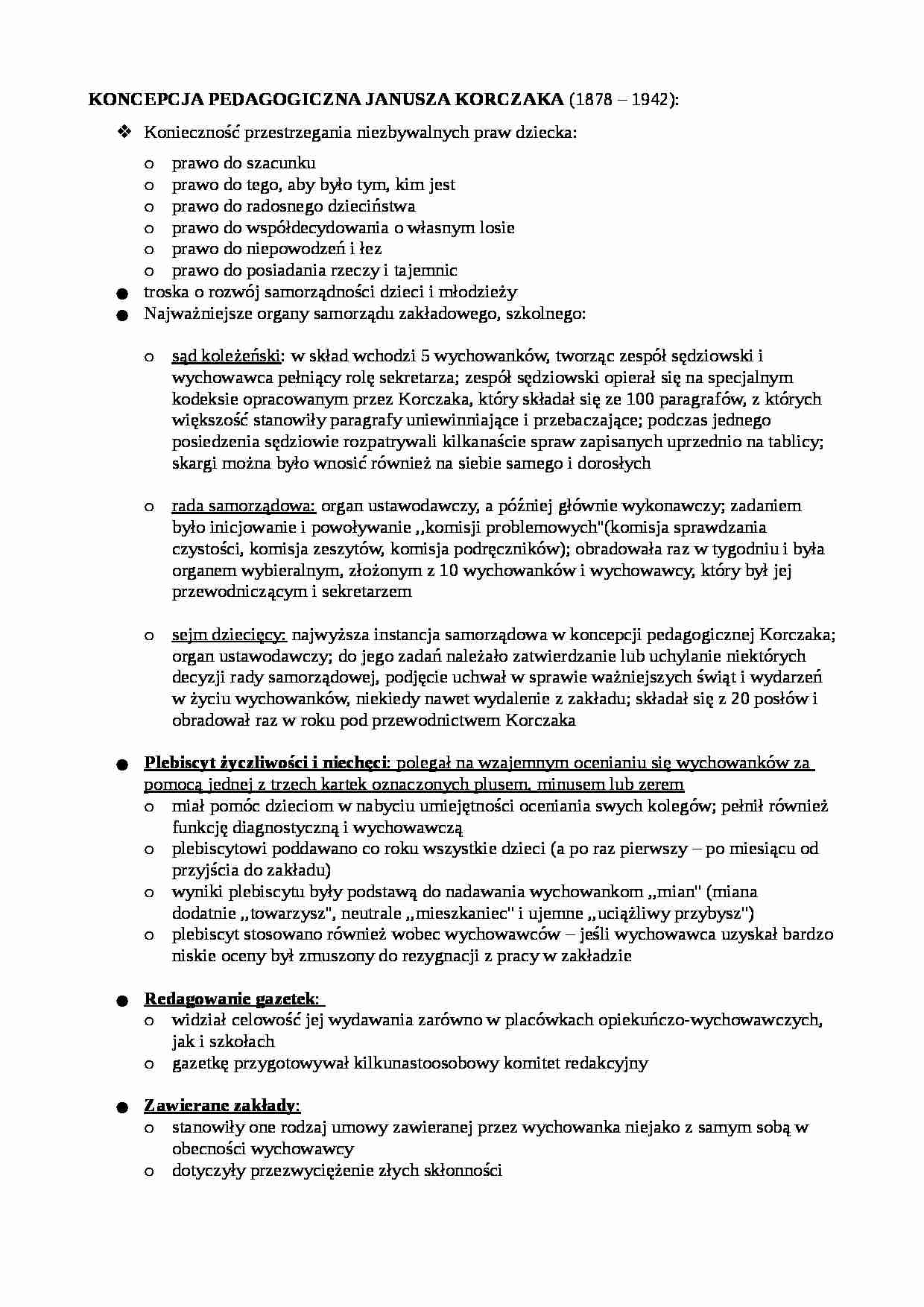 Wychowanie w koncepcji Janusza Korczaka - strona 1