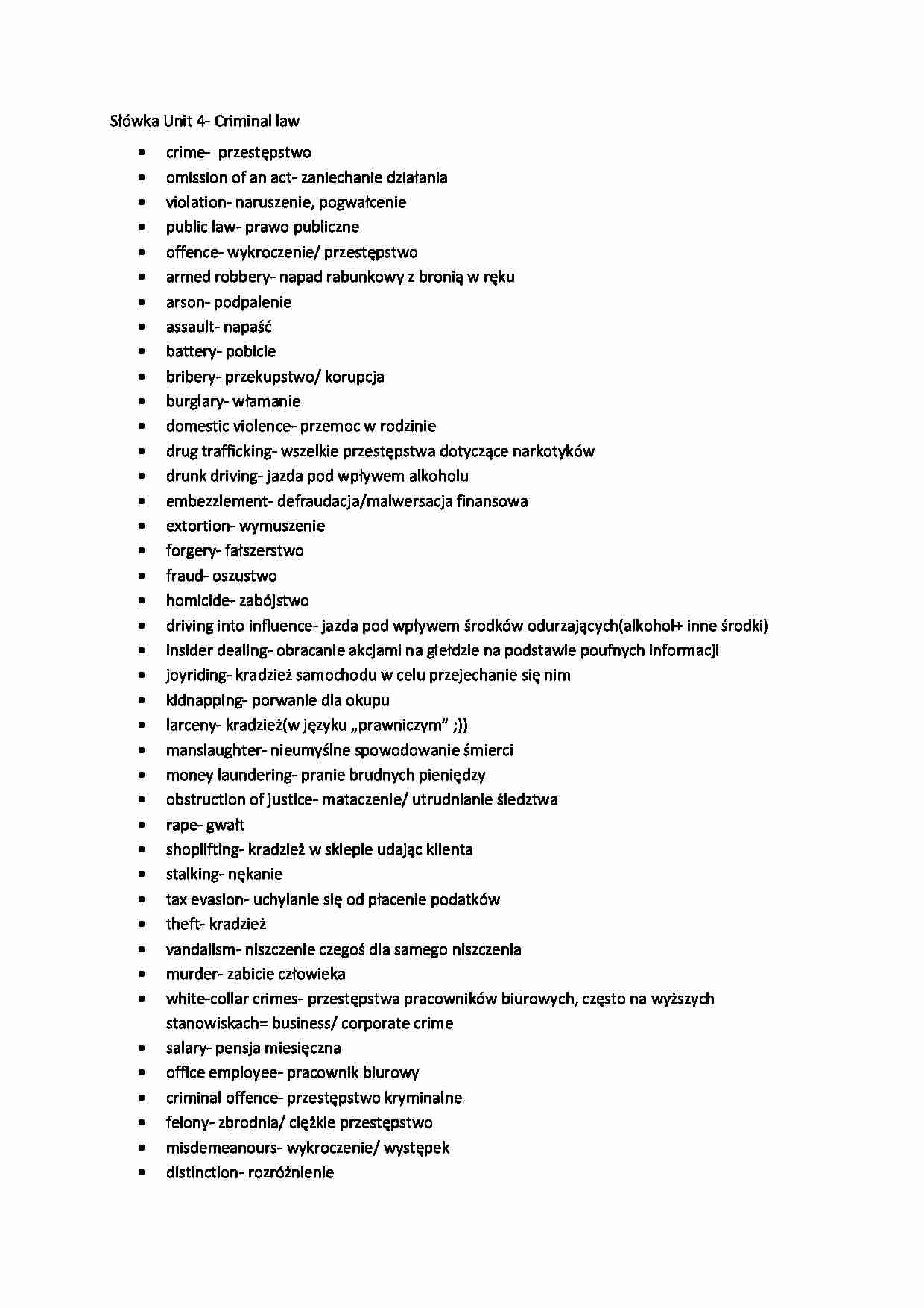 Słówka Unit 4- Criminal law - strona 1