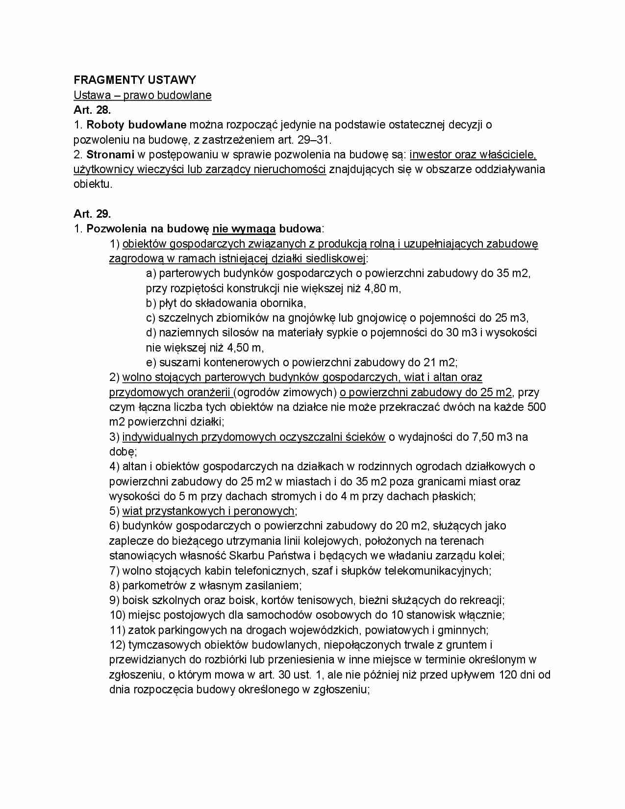 Fragmenty ustawy o prawie budowlanym - strona 1