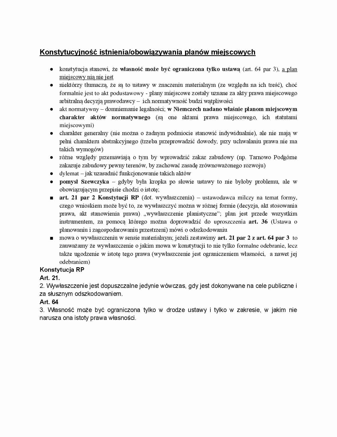 Konstytucyjność istnienia/obowiązywania planów miejscowych - strona 1