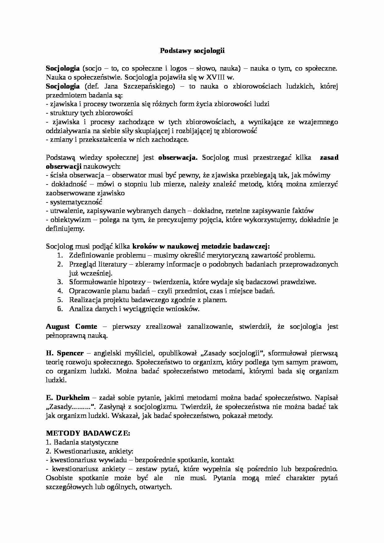Podstawy socjologii - wykłady - strona 1