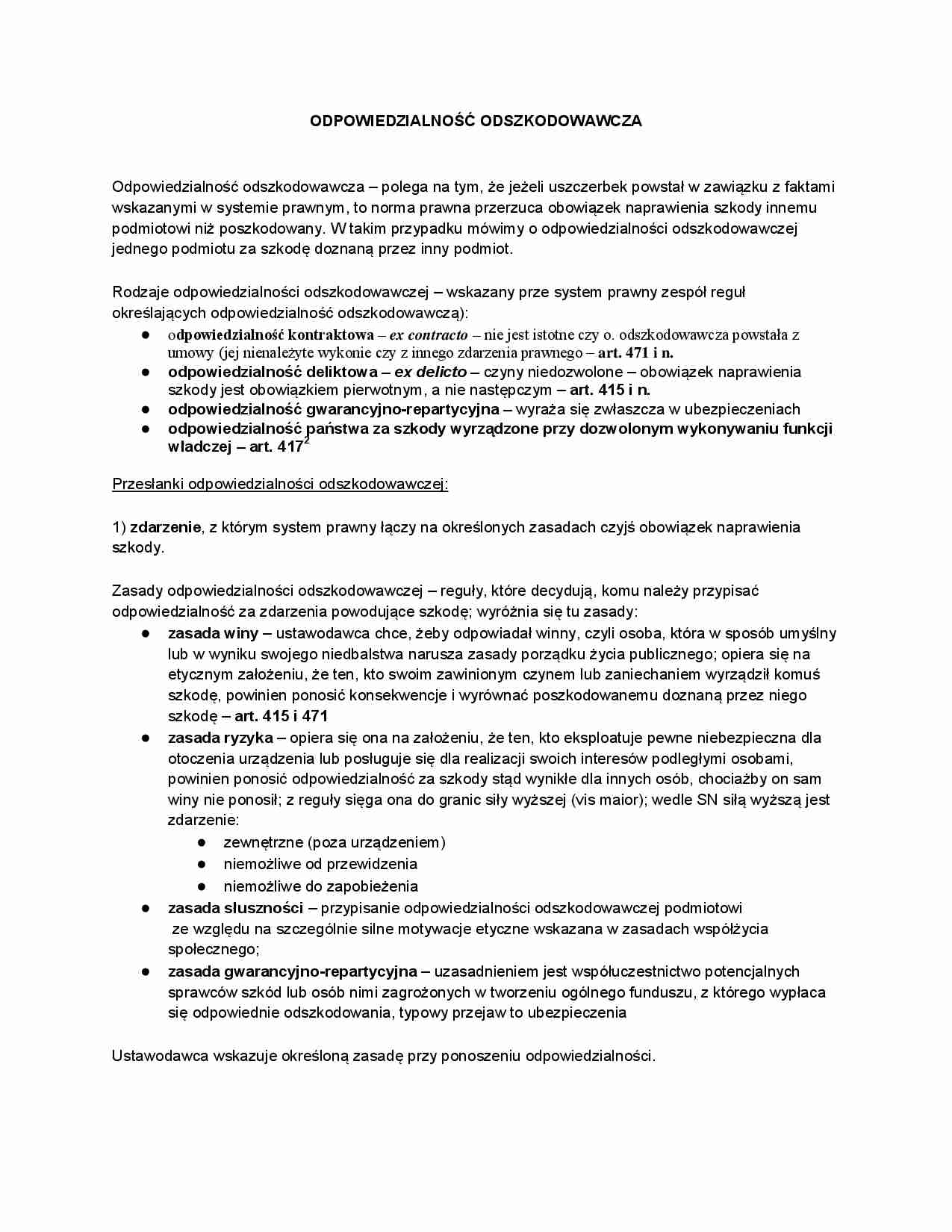 Odpowiedzialność odszkodowawcza - strona 1