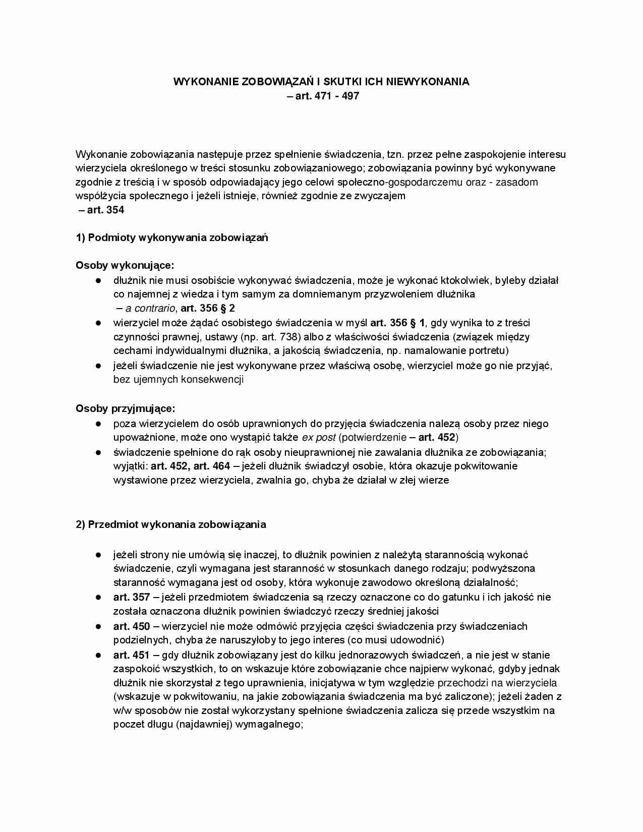 Wykonanie i niewykonanie zobowiązań - strona 1