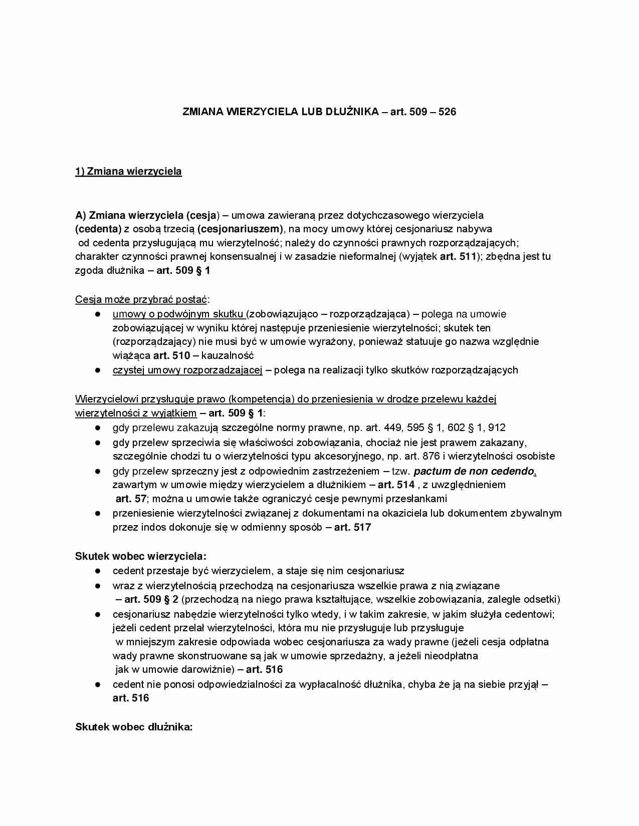 Zmiana wierzyciela lub dłużnika - strona 1