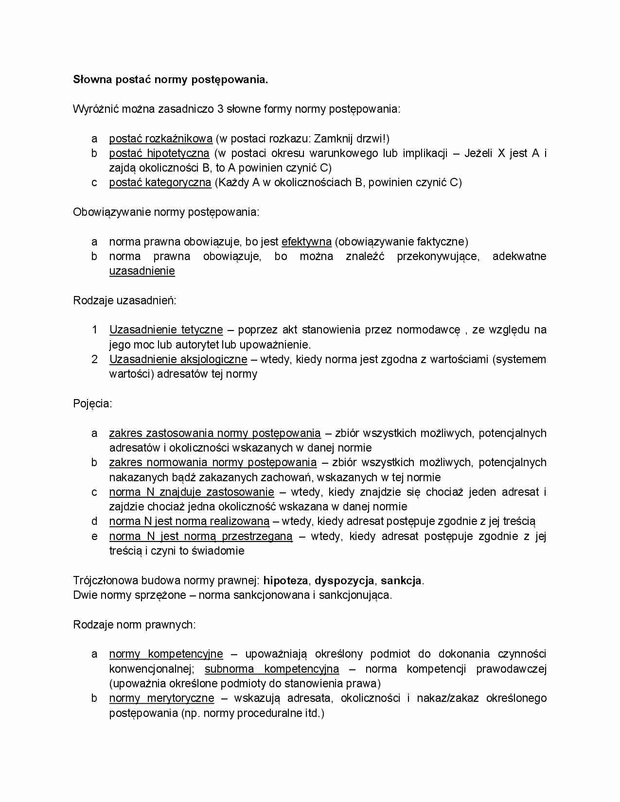 Normy postępowania, powstanie i źródła prawa - strona 1