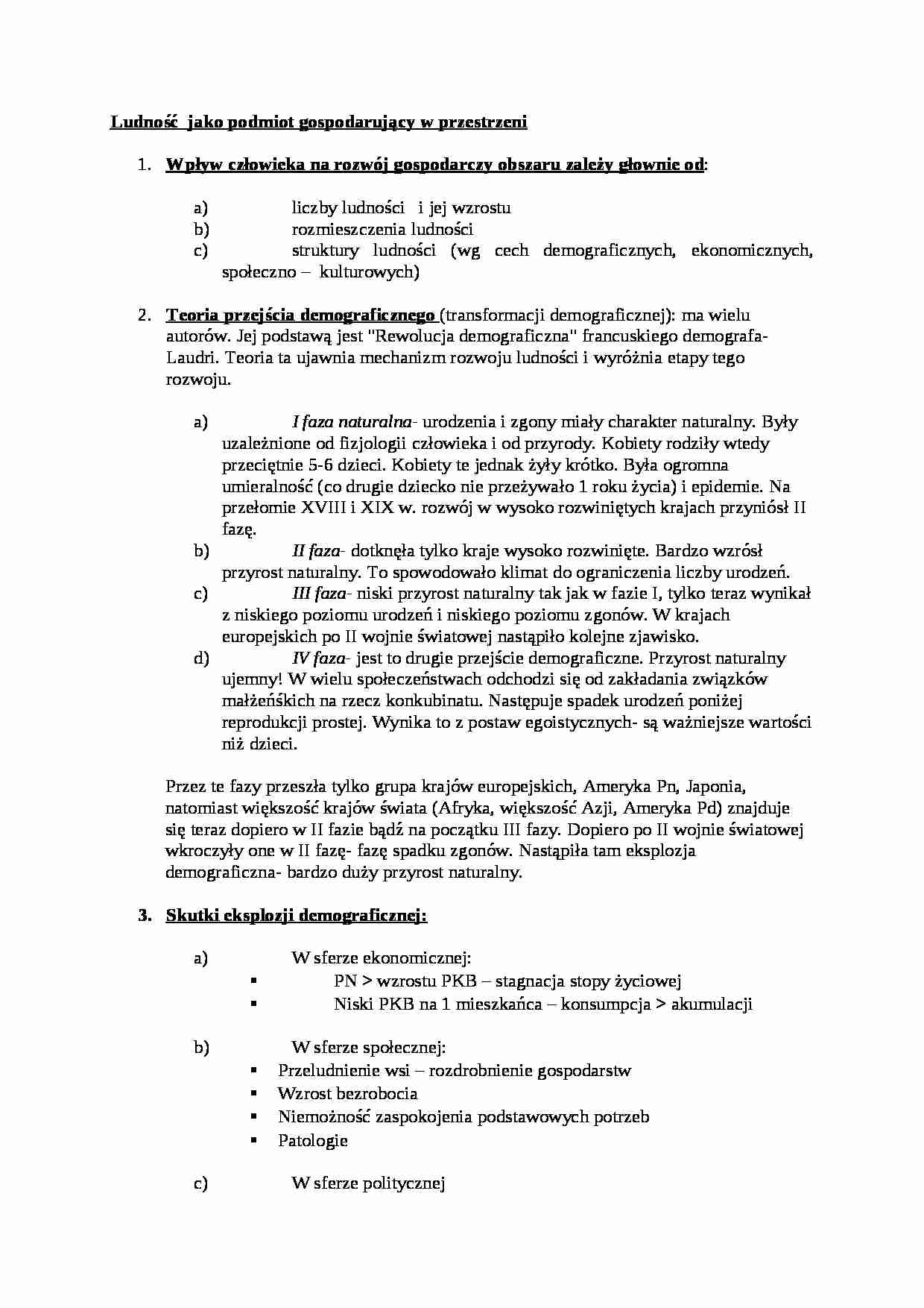 Ludność  jako podmiot gospodarujący w przestrzeni - strona 1