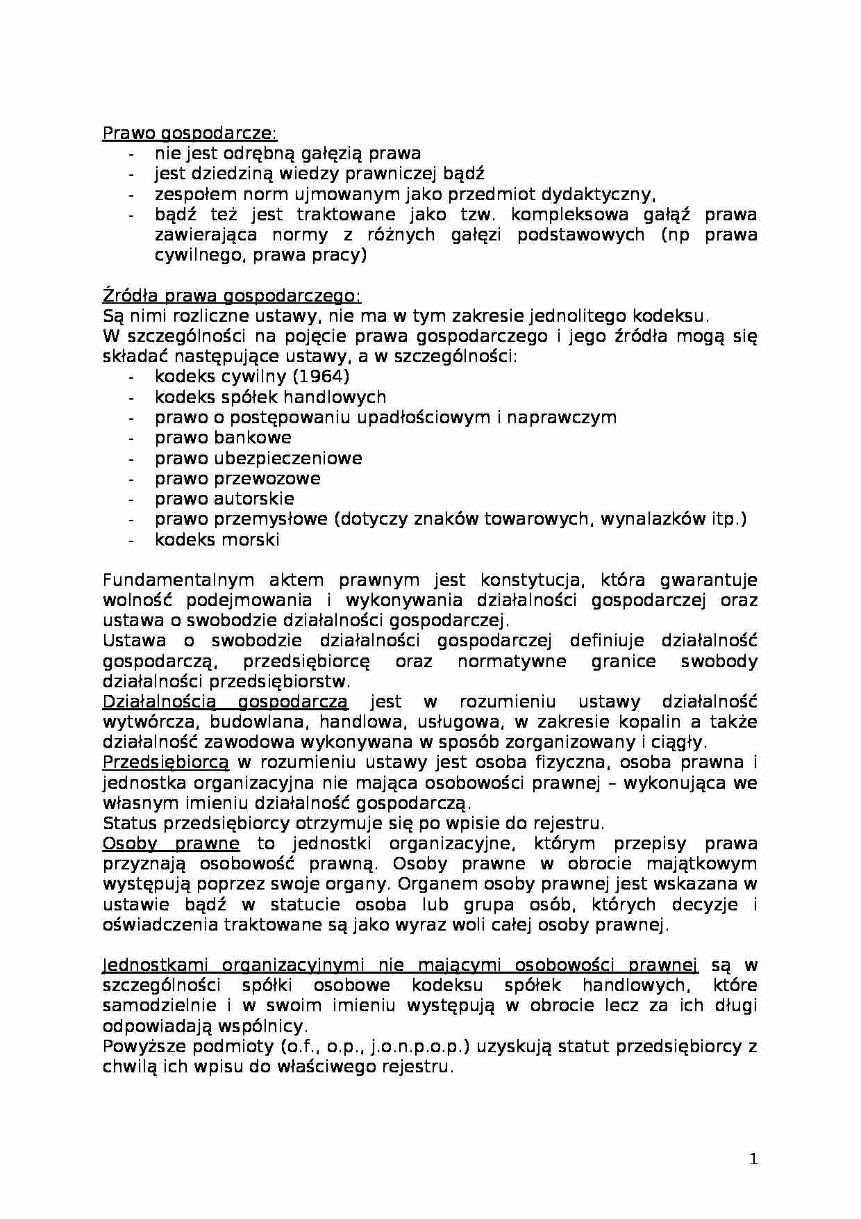 Prawo gospodarcze - zagadnienia ogólne - strona 1