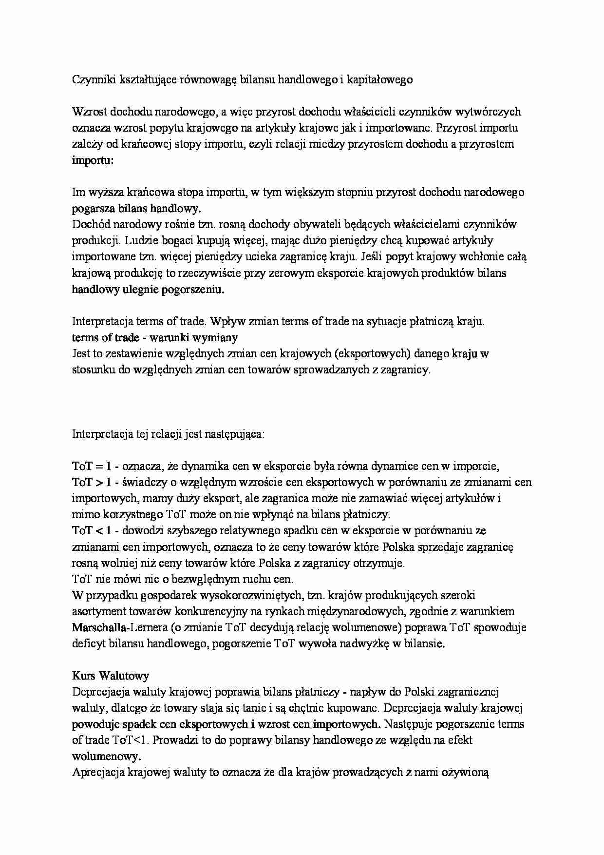 Czynniki kształtujące równowagę bilansu handlowego i kapitałowego - strona 1