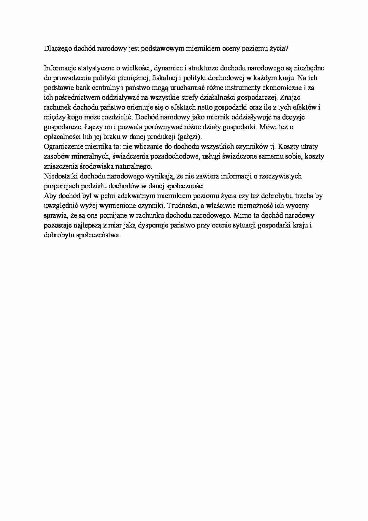 dochód narodowy - podstawowy miernik oceny poziomu życia - strona 1