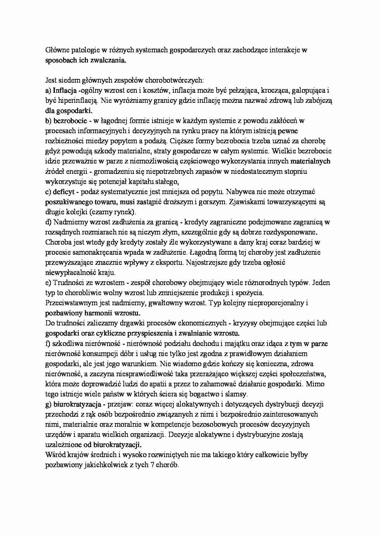 Główne patologie w różnych systemach gospodarczych oraz zachodzące interakcje w sposobach ich zwalczania - strona 1