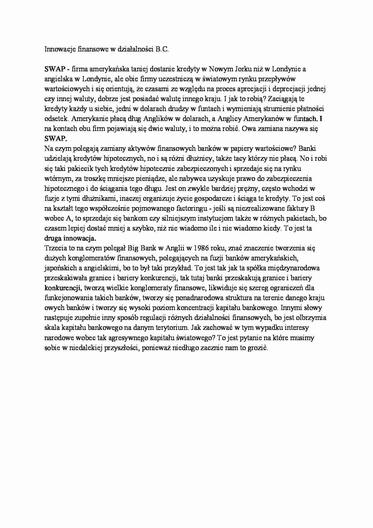 Innowacje finansowe w działalności Banku Centralnego - strona 1