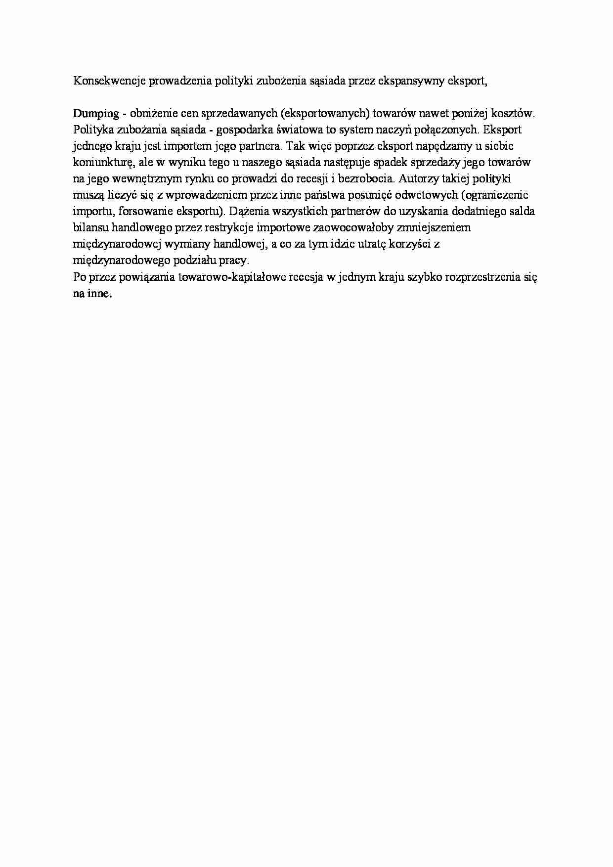 Konsekwencje prowadzenia polityki zubożenia sąsiada przez ekspansywny eksport - strona 1