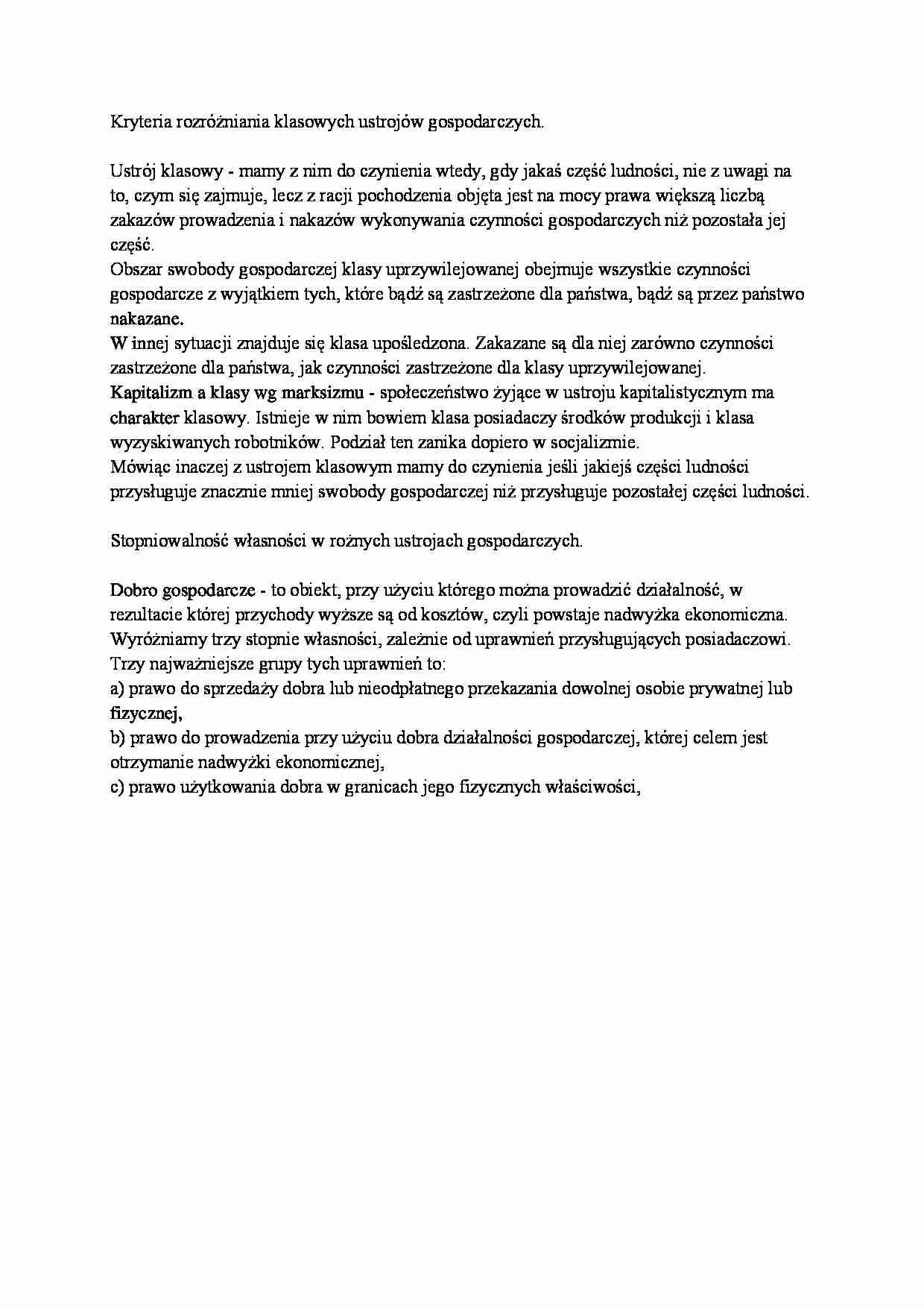 Kryteria rozróżniania klasowych ustrojów gospodarczych - strona 1