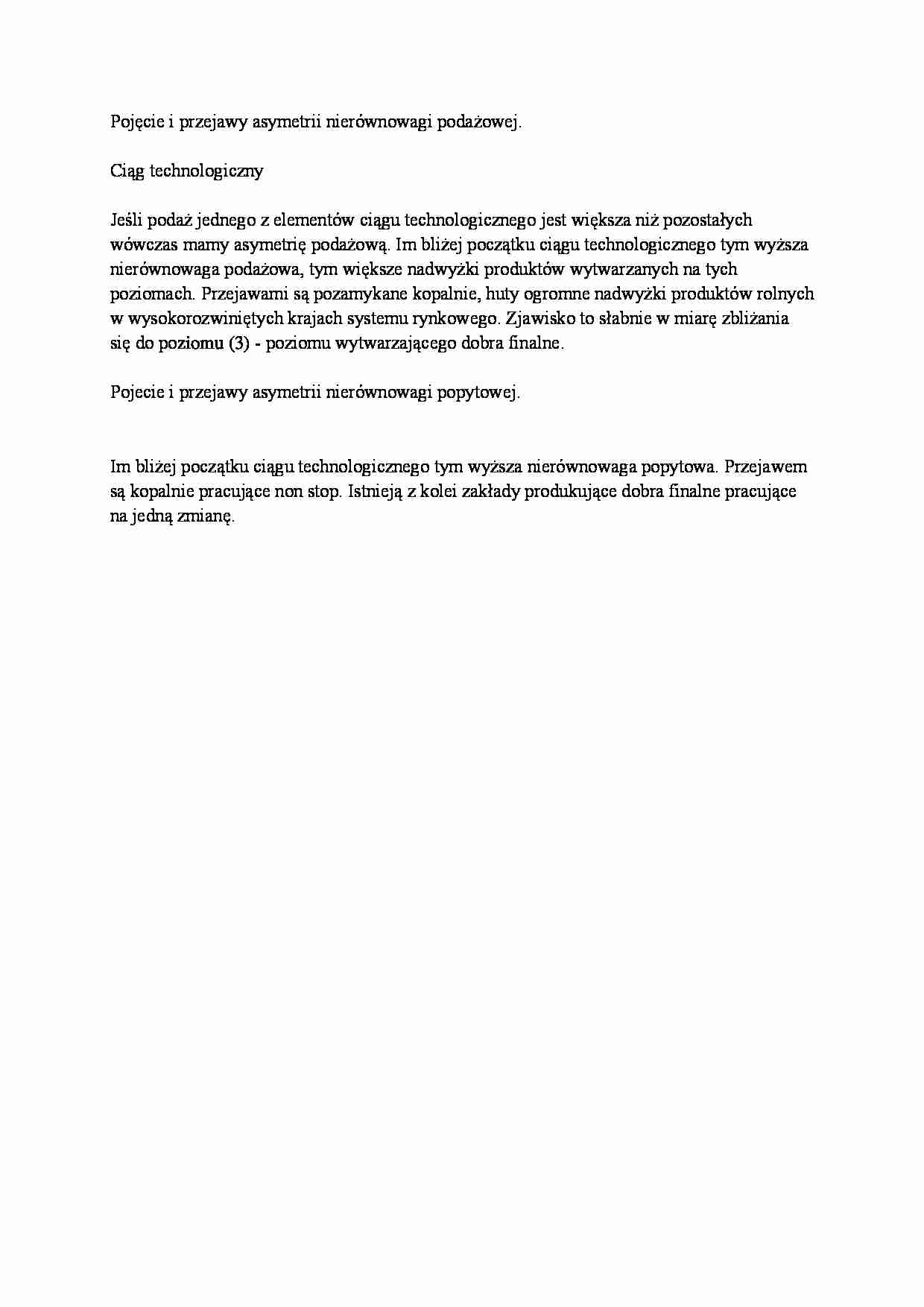 Pojęcie i przejawy asymetrii nierównowagi podażowej i popytowej - strona 1