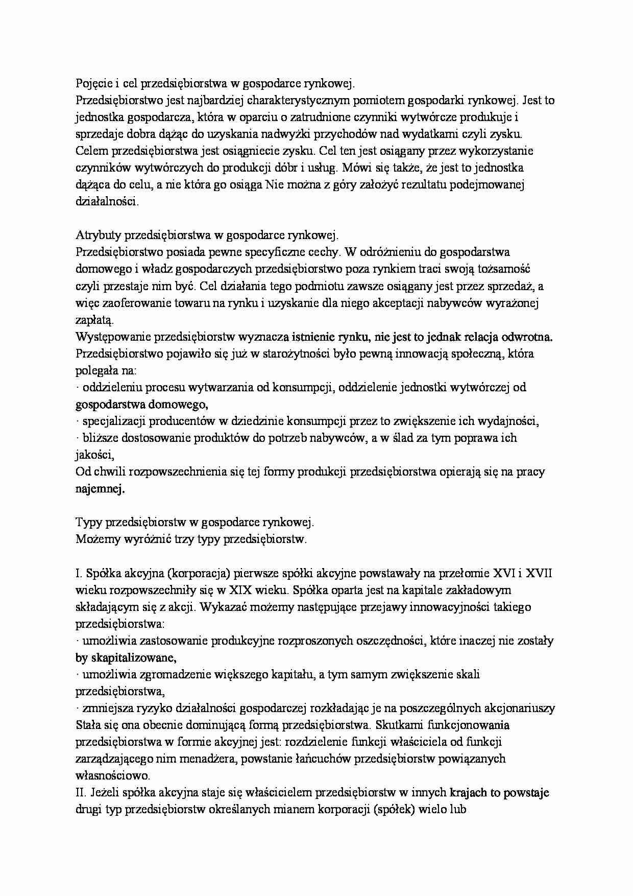 Przedsiębiorstwa w gospodarce rynkowej - strona 1