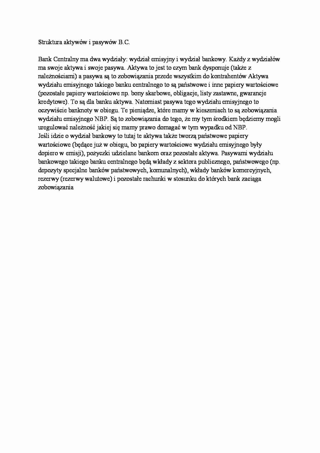 Struktura aktywów i pasywów Banku Centralnego - strona 1