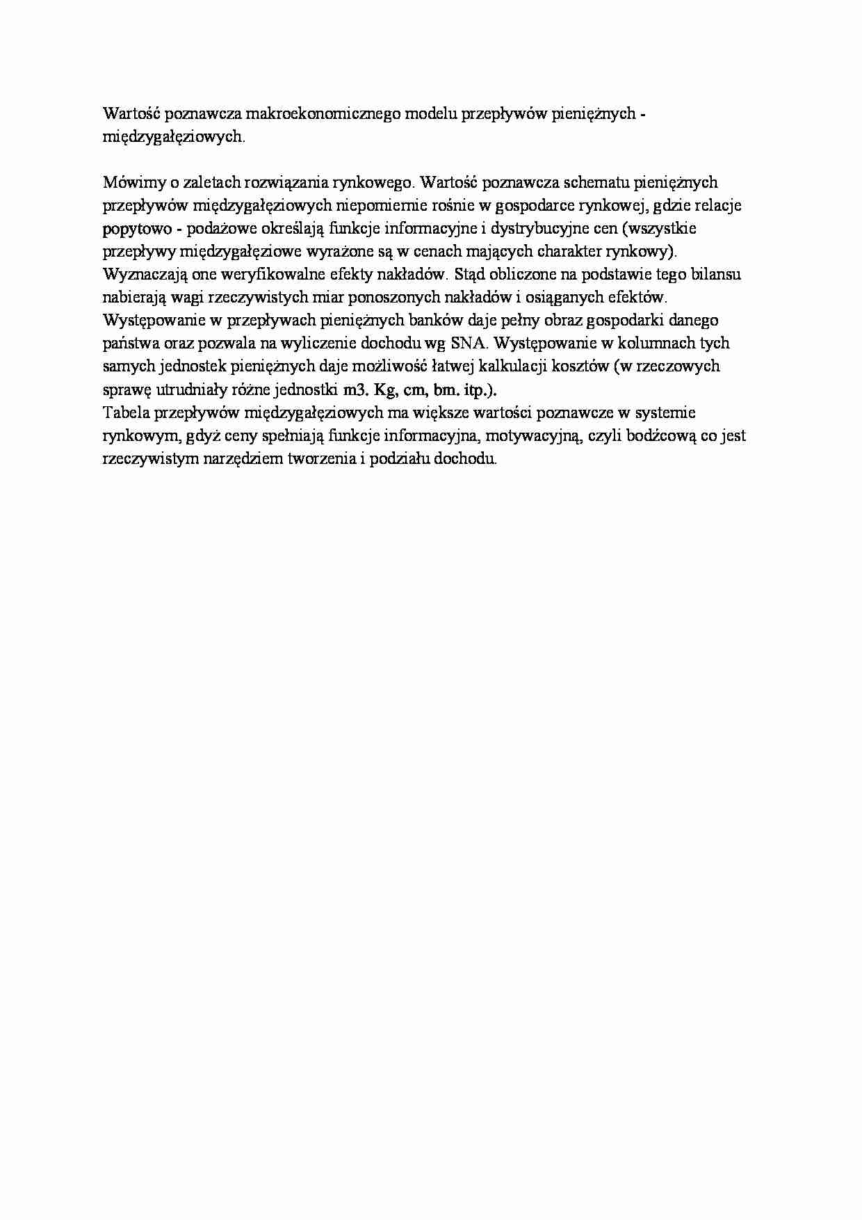 Wartość poznawcza makroekonomicznego modelu przepływów pieniężnych - międzygałęziowych - strona 1
