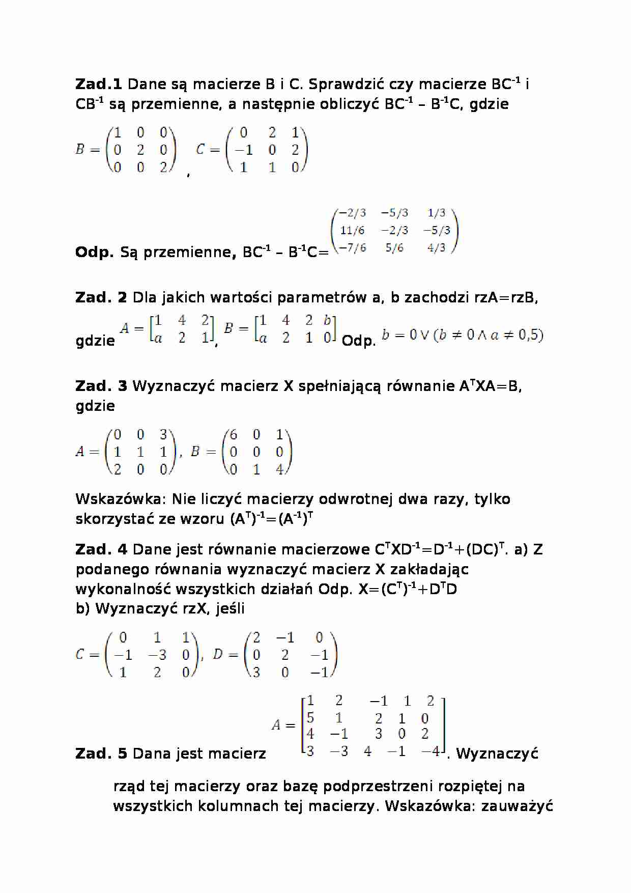 Zadania z algebry liniowej - strona 1