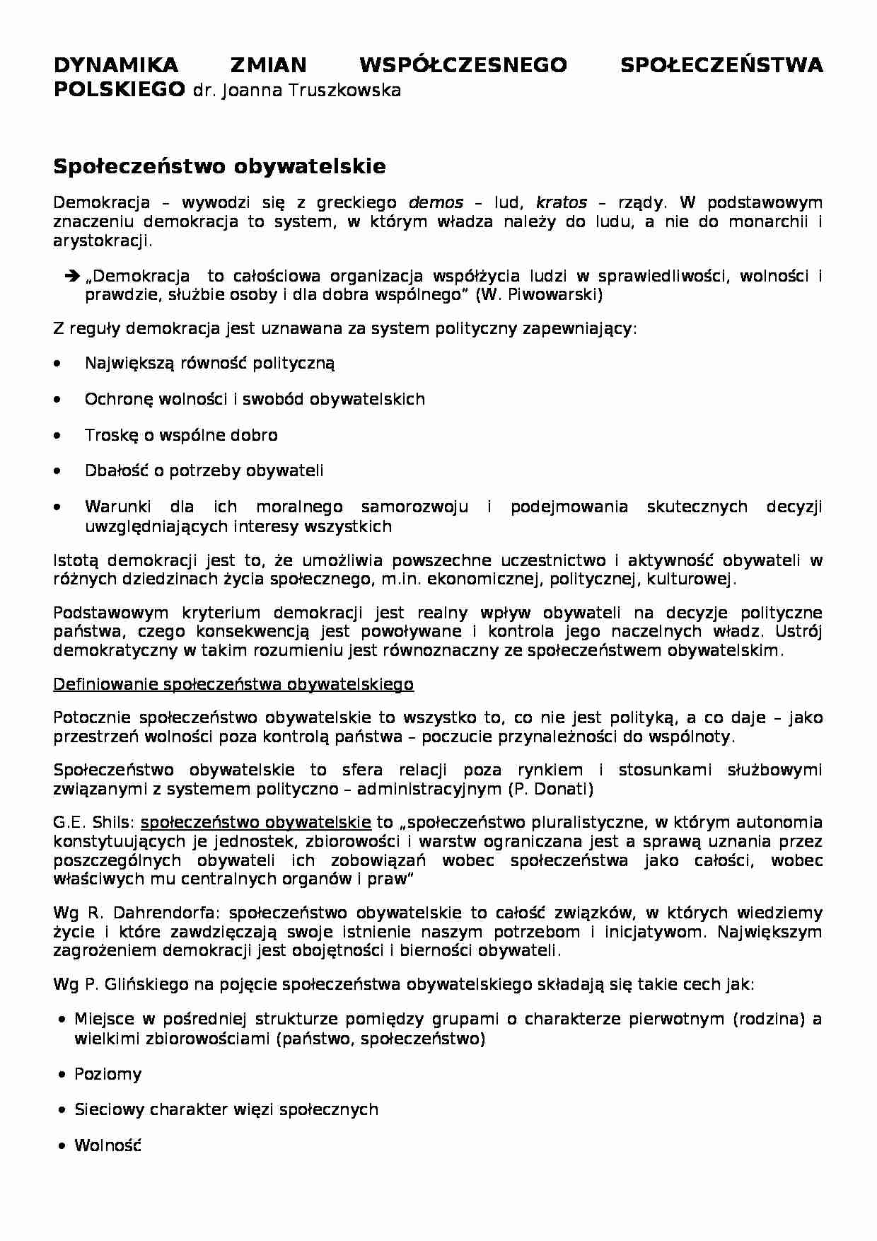Dynamika zmian współczesnego społeczeństwa polskiego - strona 1