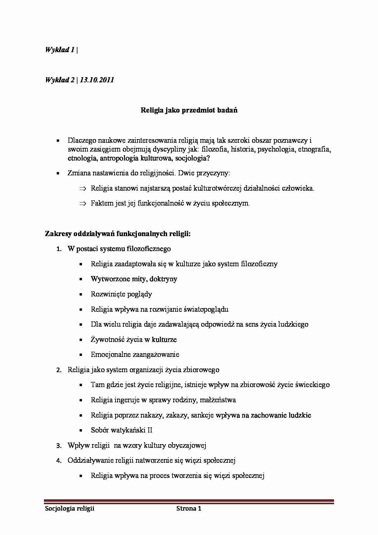 Skrypt z socjologii religii - strona 1