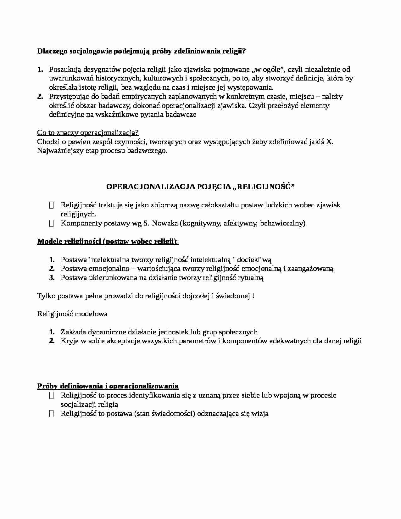 Socjogia religii - notatki z wykładu 6 - strona 1